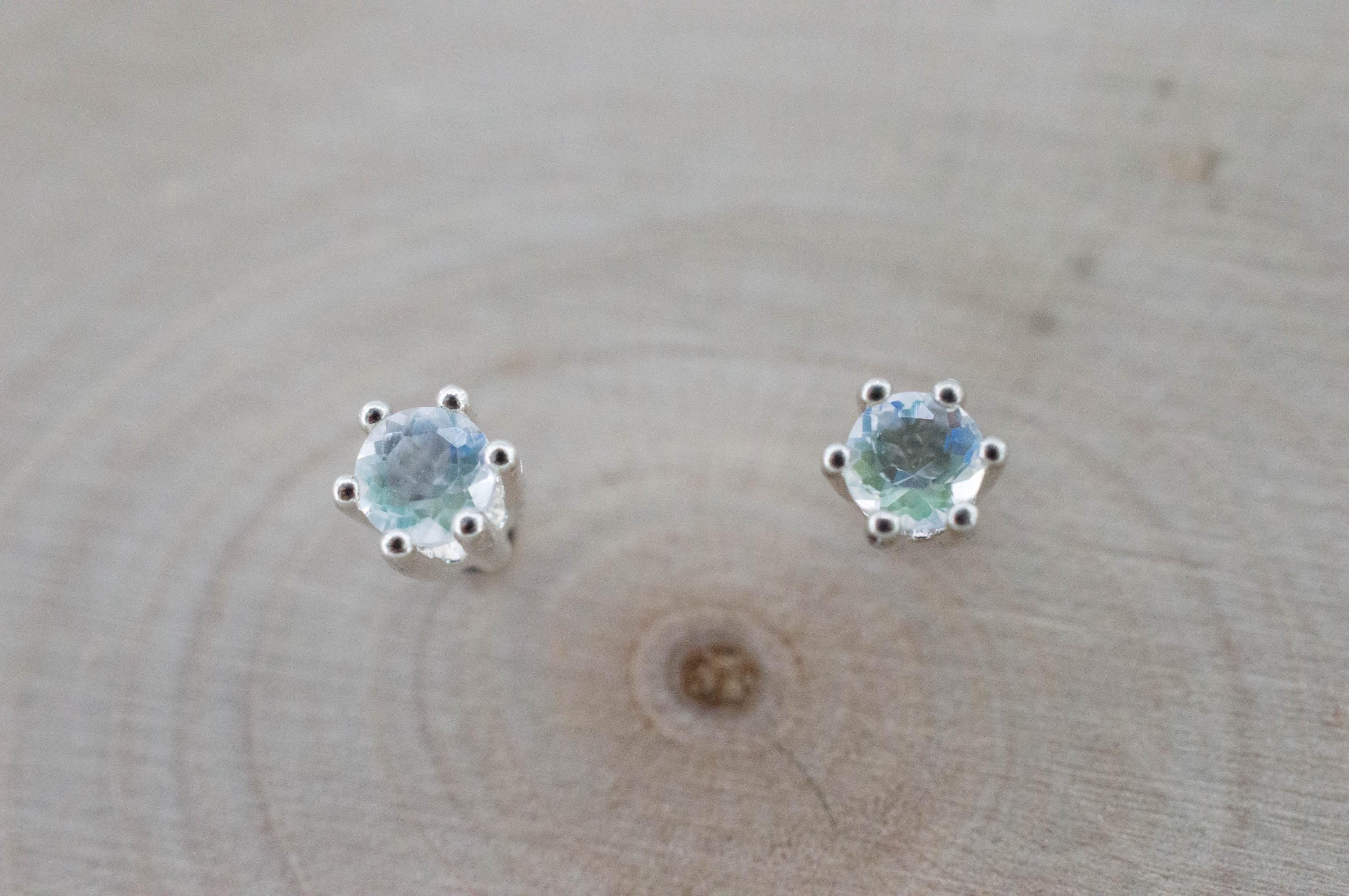 Rainbow Moonstone Earrings, Natural Untreated India Moonstone; 0.190cts - Mark Oliver Gems