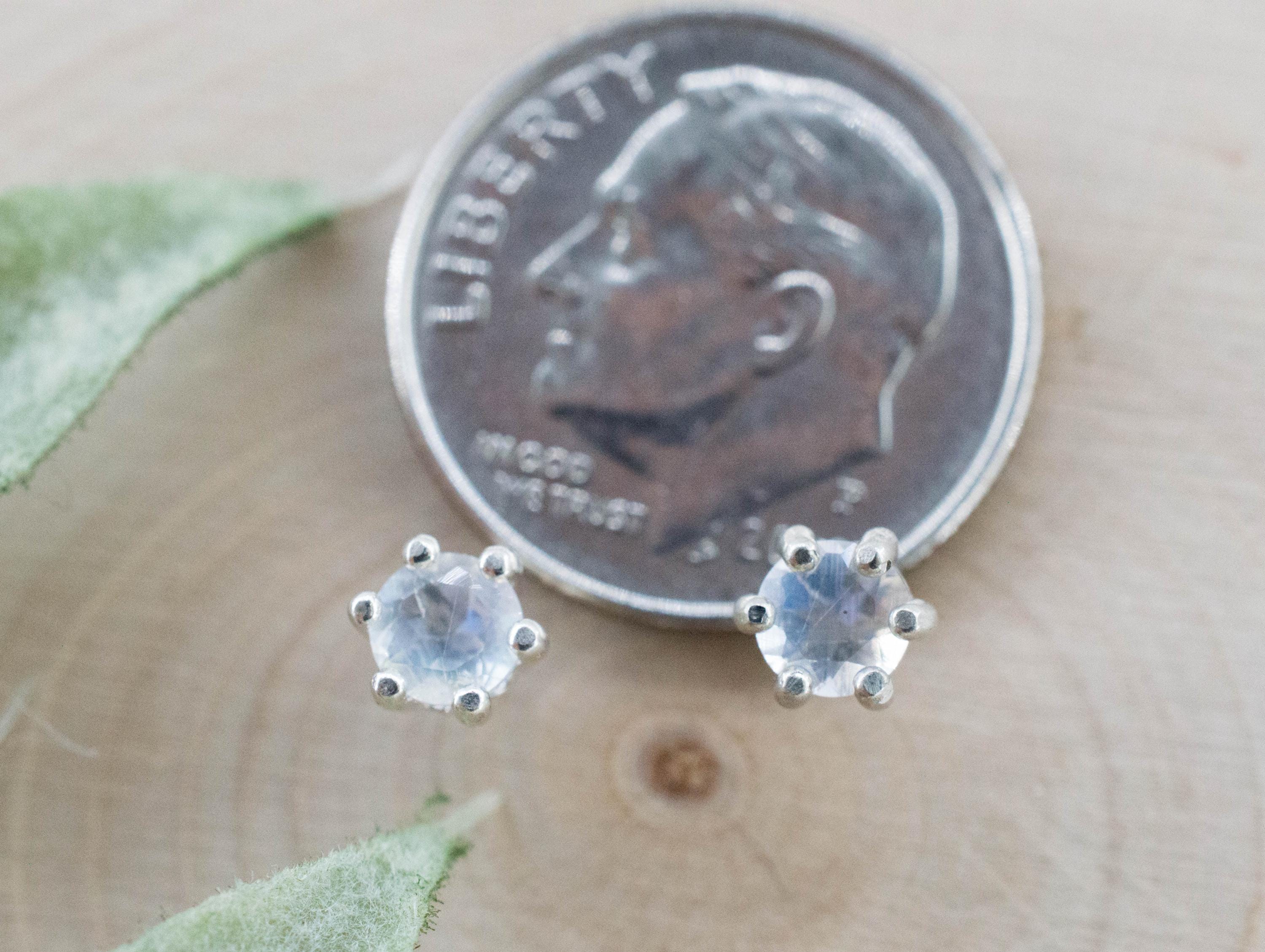 Rainbow Moonstone Earrings, Natural Untreated India Moonstone; 0.410cts - Mark Oliver Gems