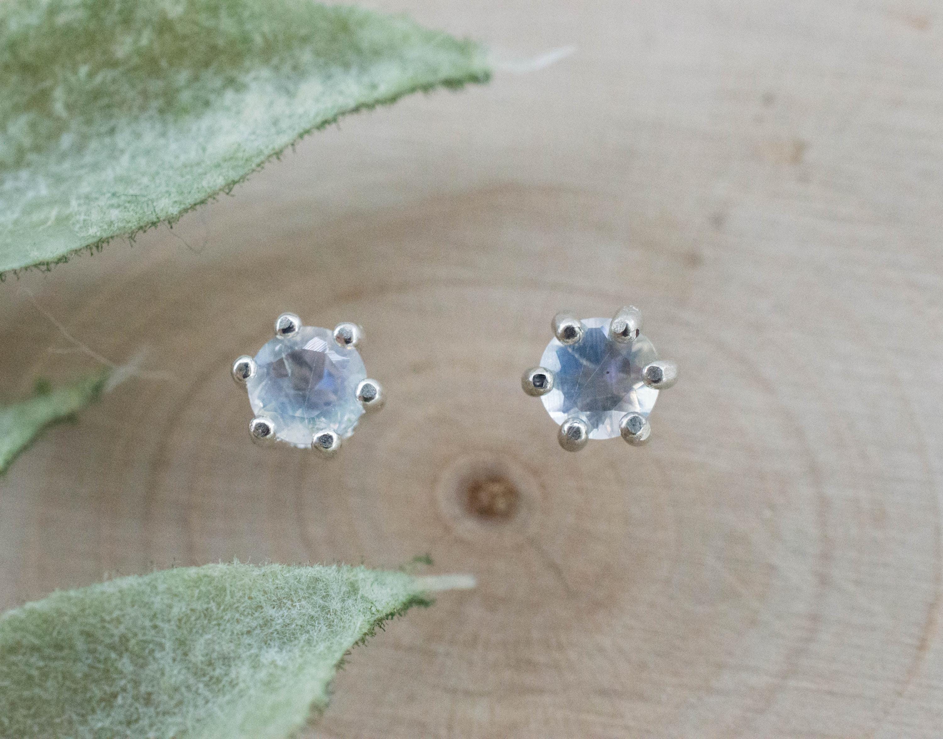 Rainbow Moonstone Earrings, Natural Untreated India Moonstone; 0.410cts - Mark Oliver Gems