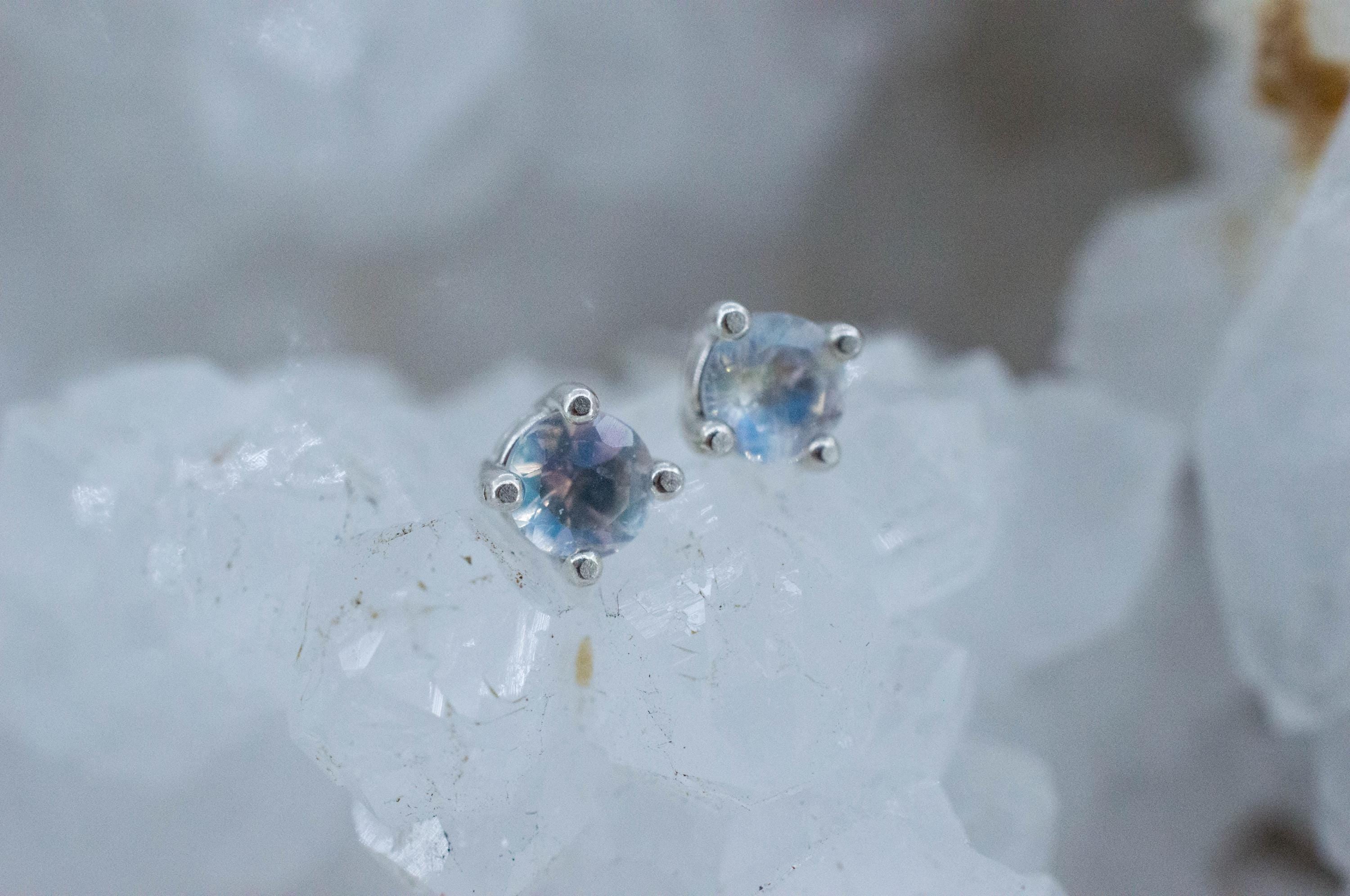 Rainbow Moonstone Earrings, Natural Untreated India Moonstone; 0.430cts - Mark Oliver Gems