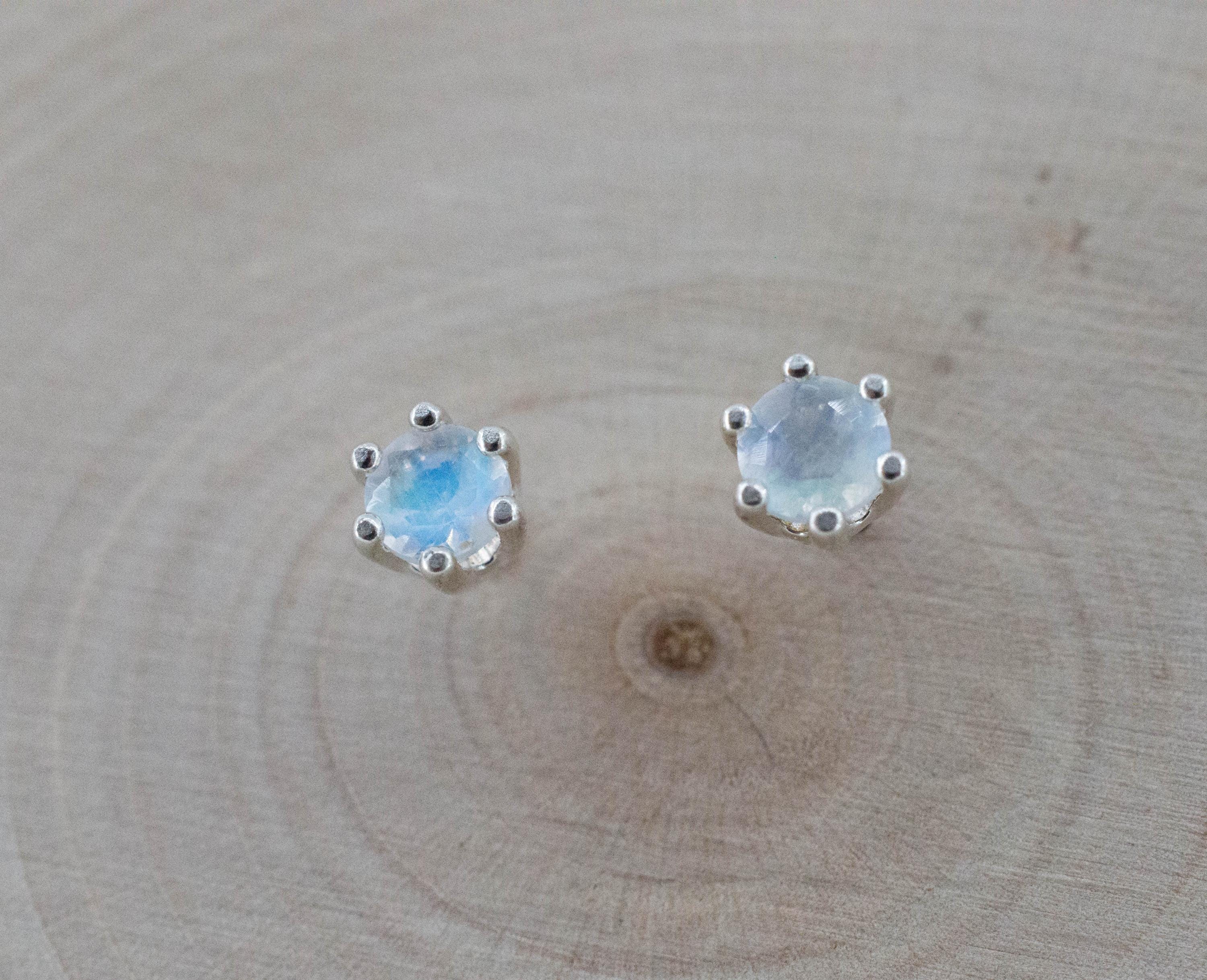 Rainbow Moonstone Earrings, Natural Untreated India Moonstone; 0.445cts - Mark Oliver Gems