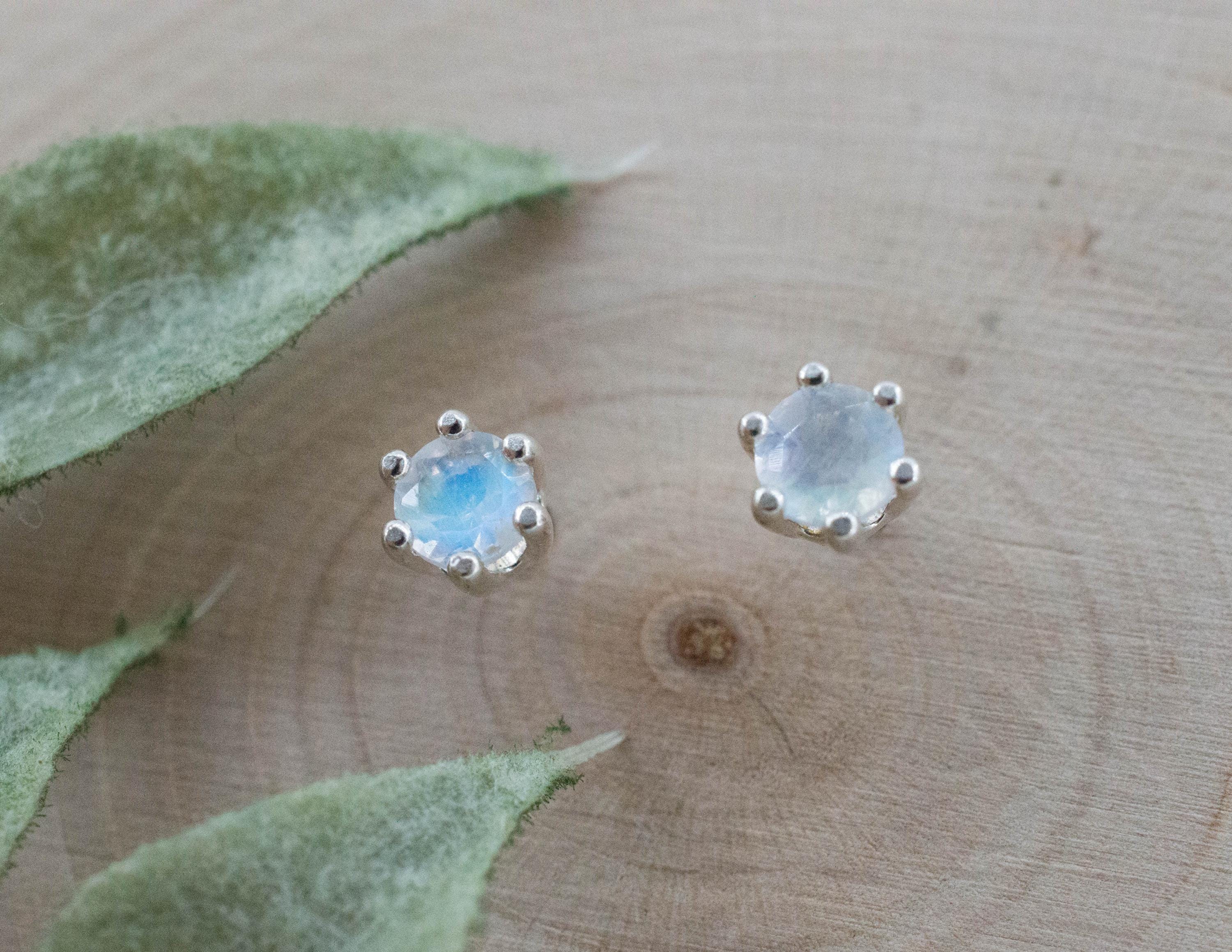 Rainbow Moonstone Earrings, Natural Untreated India Moonstone; 0.445cts - Mark Oliver Gems