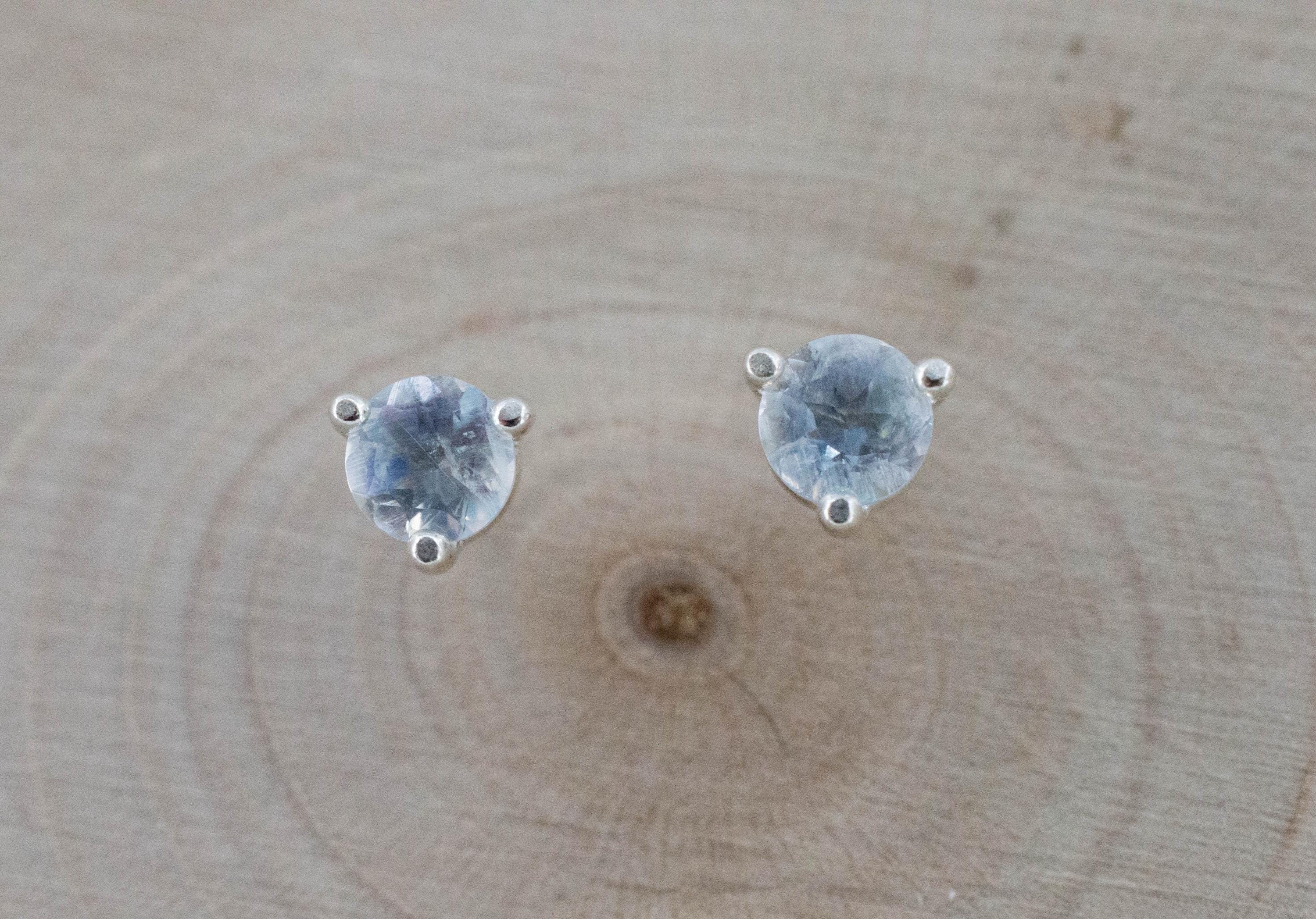 Rainbow Moonstone Earrings, Natural Untreated India Moonstone; 0.450cts - Mark Oliver Gems