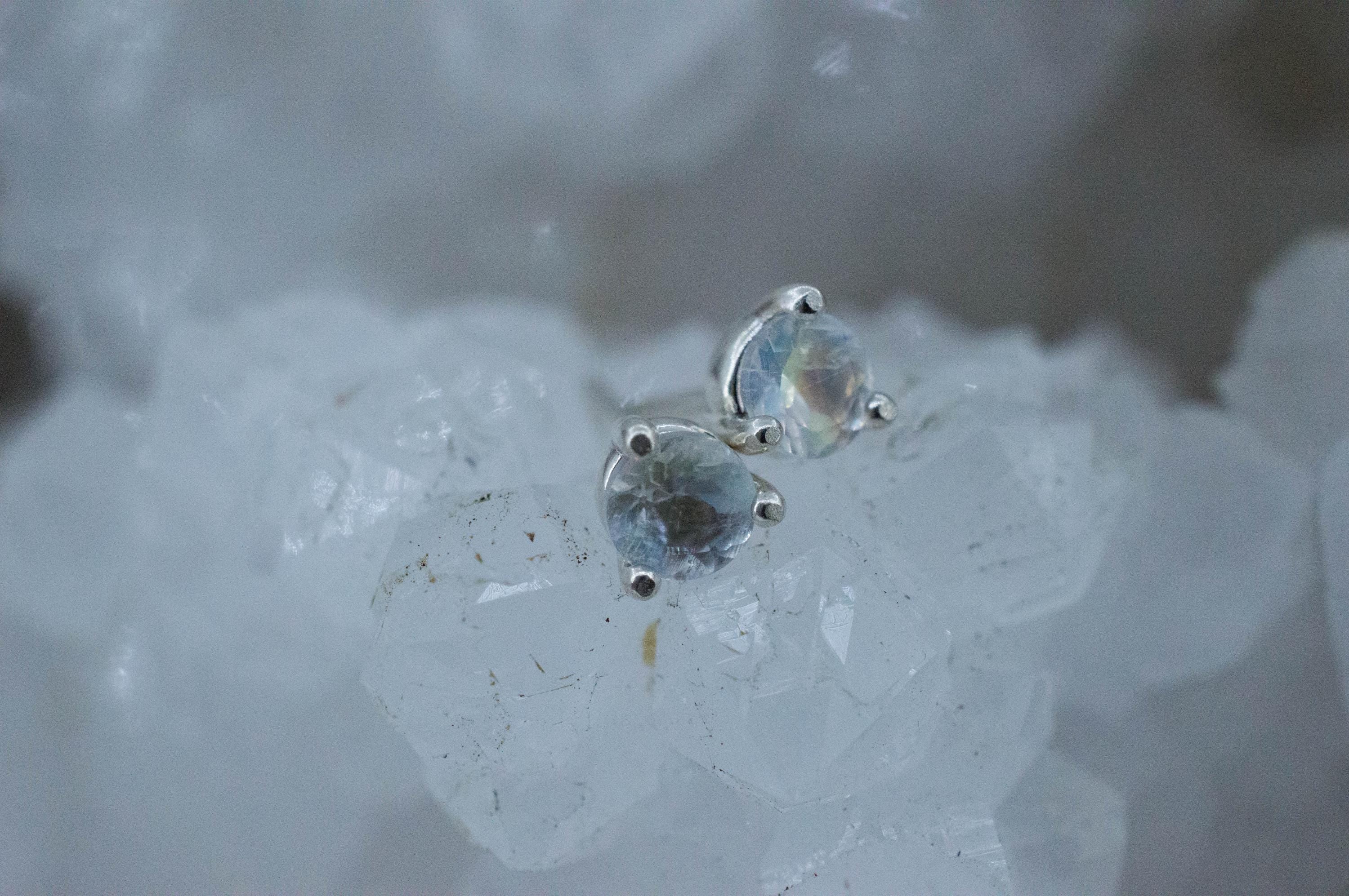 Rainbow Moonstone Earrings, Natural Untreated India Moonstone; 0.450cts - Mark Oliver Gems