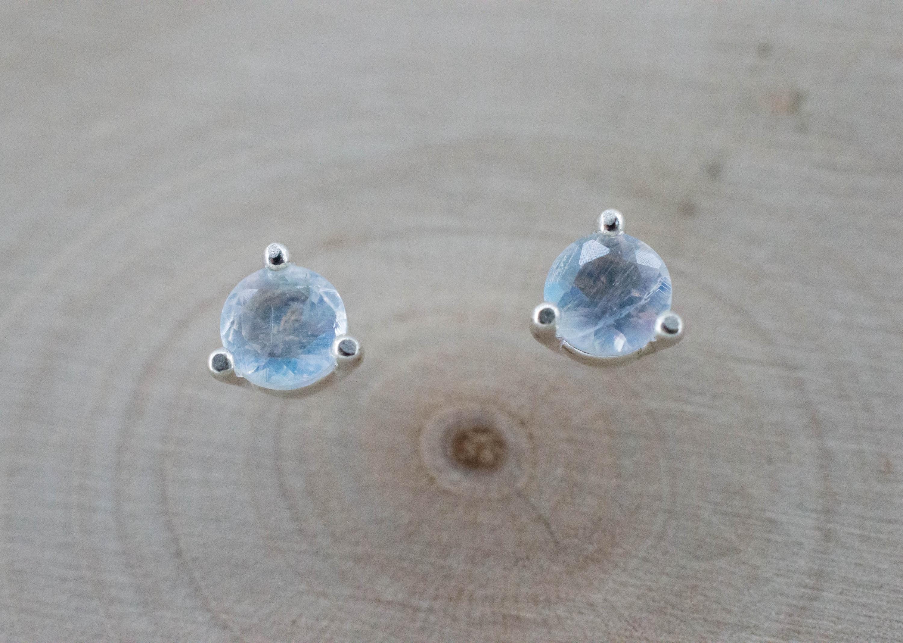 Rainbow Moonstone Earrings, Natural Untreated India Moonstone; 0.455cts - Mark Oliver Gems