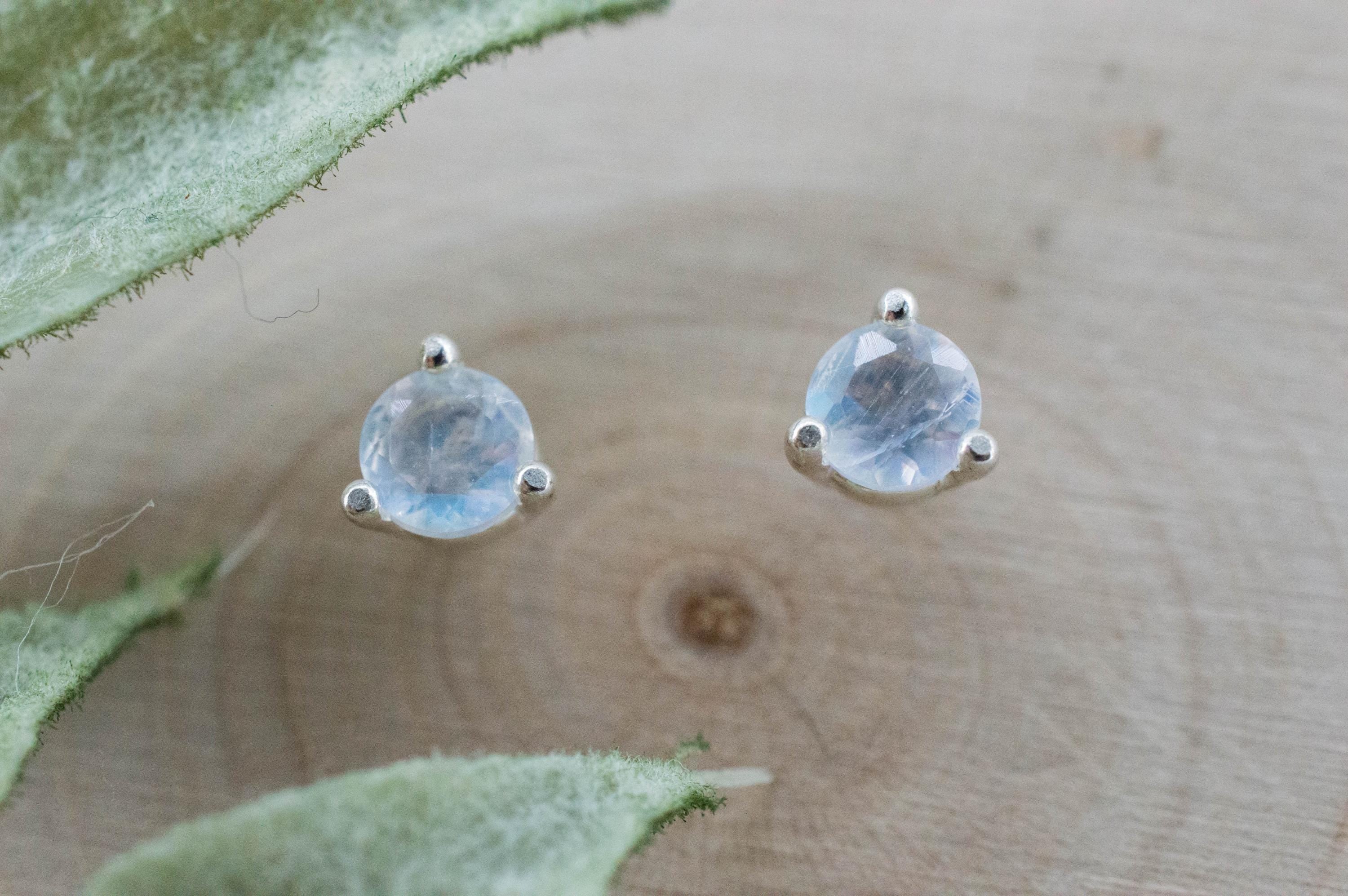 Rainbow Moonstone Earrings, Natural Untreated India Moonstone; 0.455cts - Mark Oliver Gems