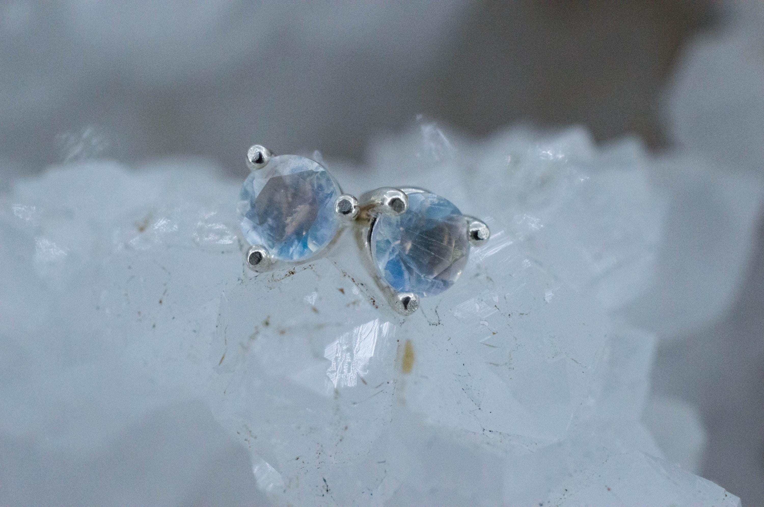 Rainbow Moonstone Earrings, Natural Untreated India Moonstone; 0.455cts - Mark Oliver Gems