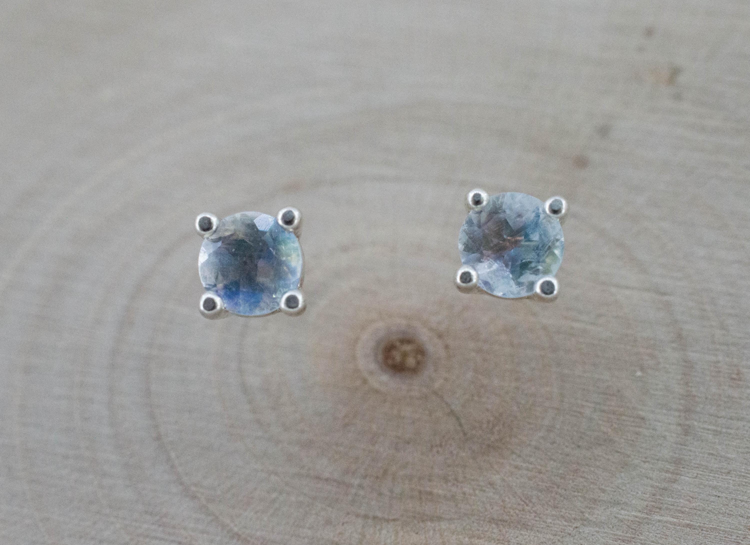 Rainbow Moonstone Earrings, Natural Untreated India Moonstone; 0.460cts - Mark Oliver Gems