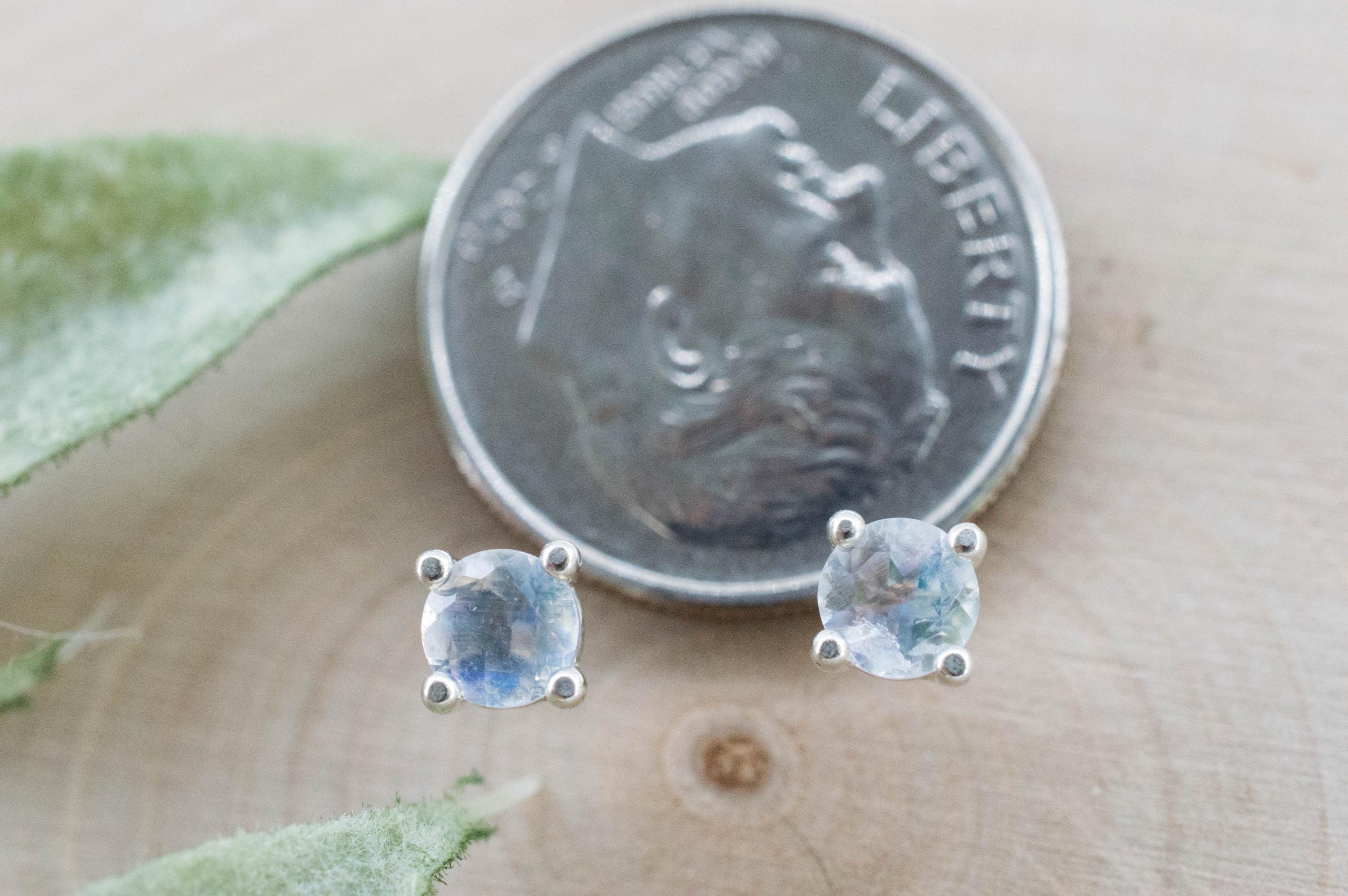 Rainbow Moonstone Earrings, Natural Untreated India Moonstone; 0.460cts - Mark Oliver Gems