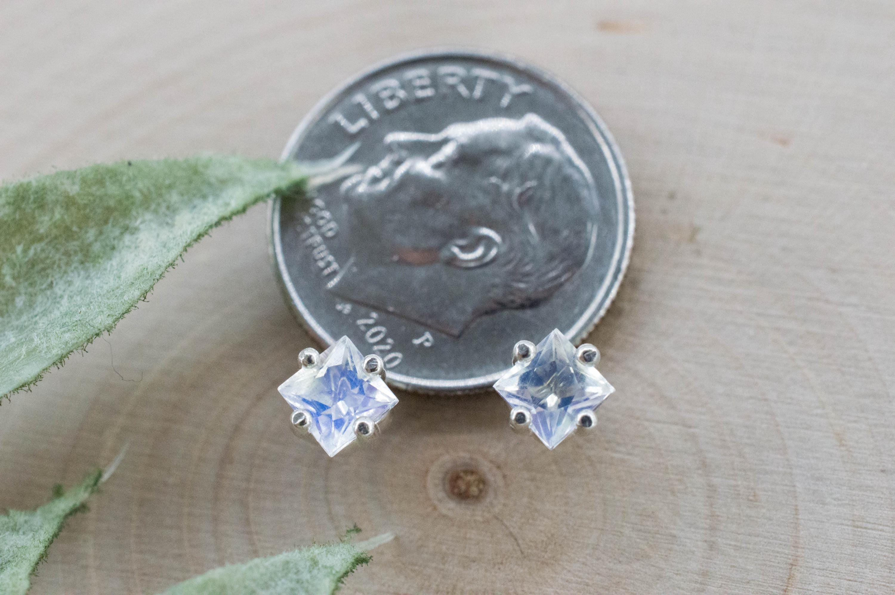 Rainbow Moonstone Earrings, Natural Untreated India Moonstone; 0.625cts - Mark Oliver Gems