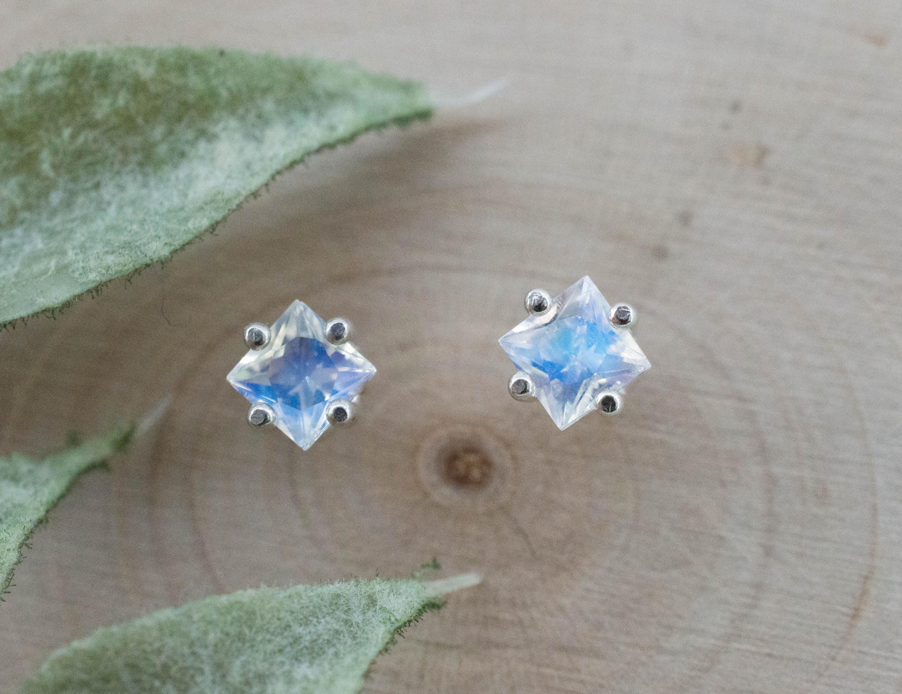 Rainbow Moonstone Earrings, Natural Untreated India Moonstone; 0.630cts - Mark Oliver Gems