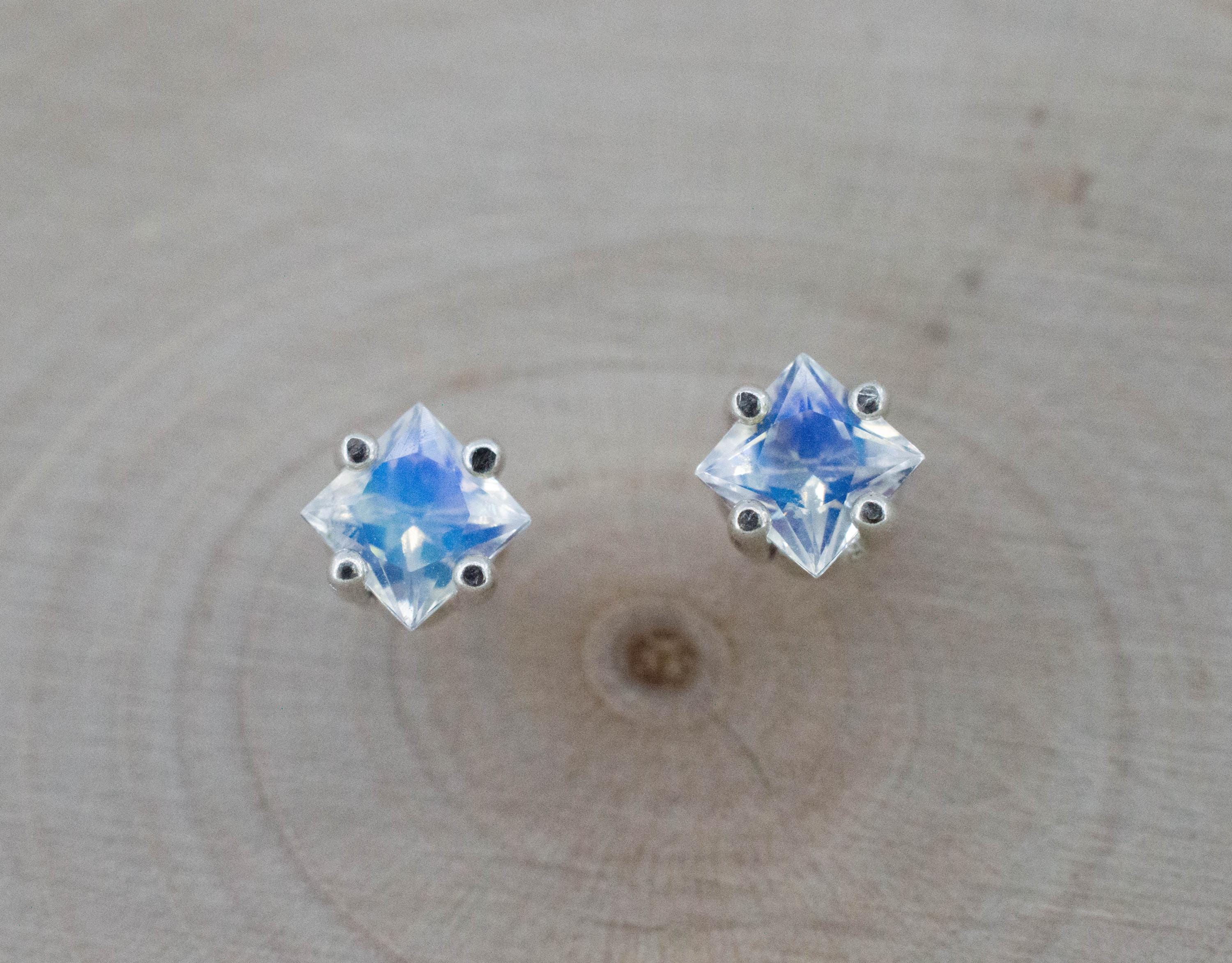 Rainbow Moonstone Earrings, Natural Untreated India Moonstone; 0.690cts - Mark Oliver Gems