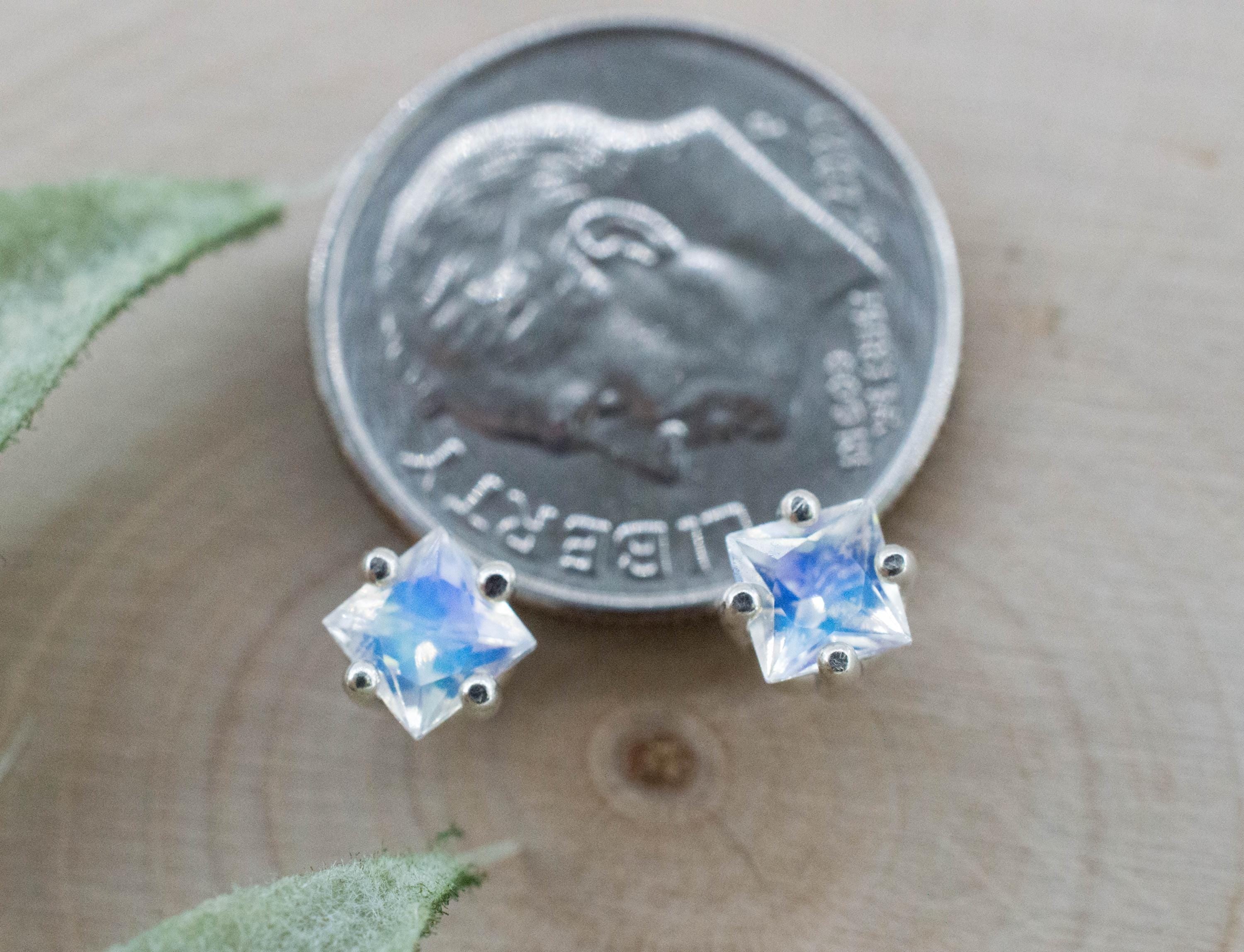 Rainbow Moonstone Earrings, Natural Untreated India Moonstone; 0.690cts - Mark Oliver Gems