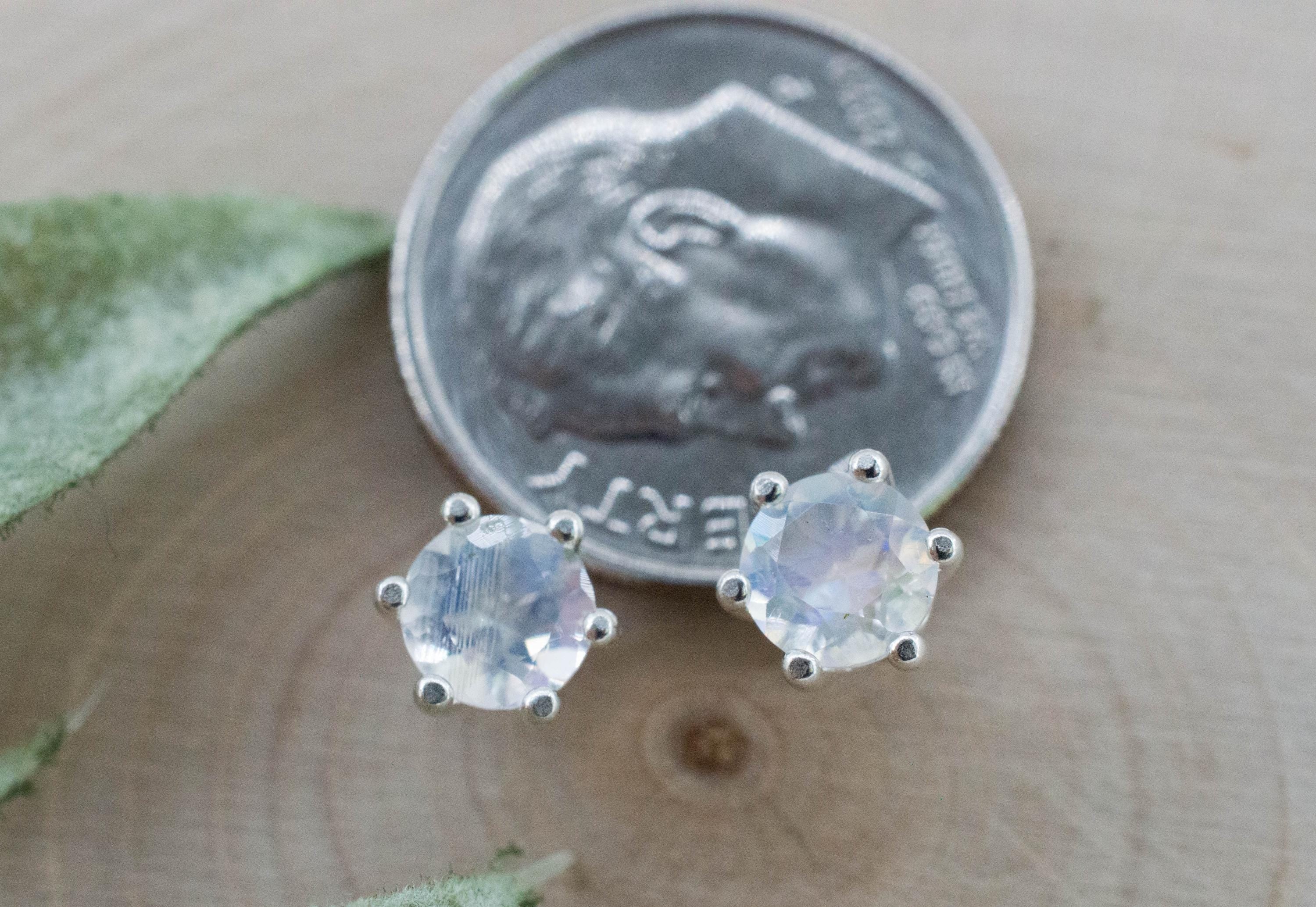 Rainbow Moonstone Earrings, Natural Untreated India Moonstone; 0.855cts - Mark Oliver Gems