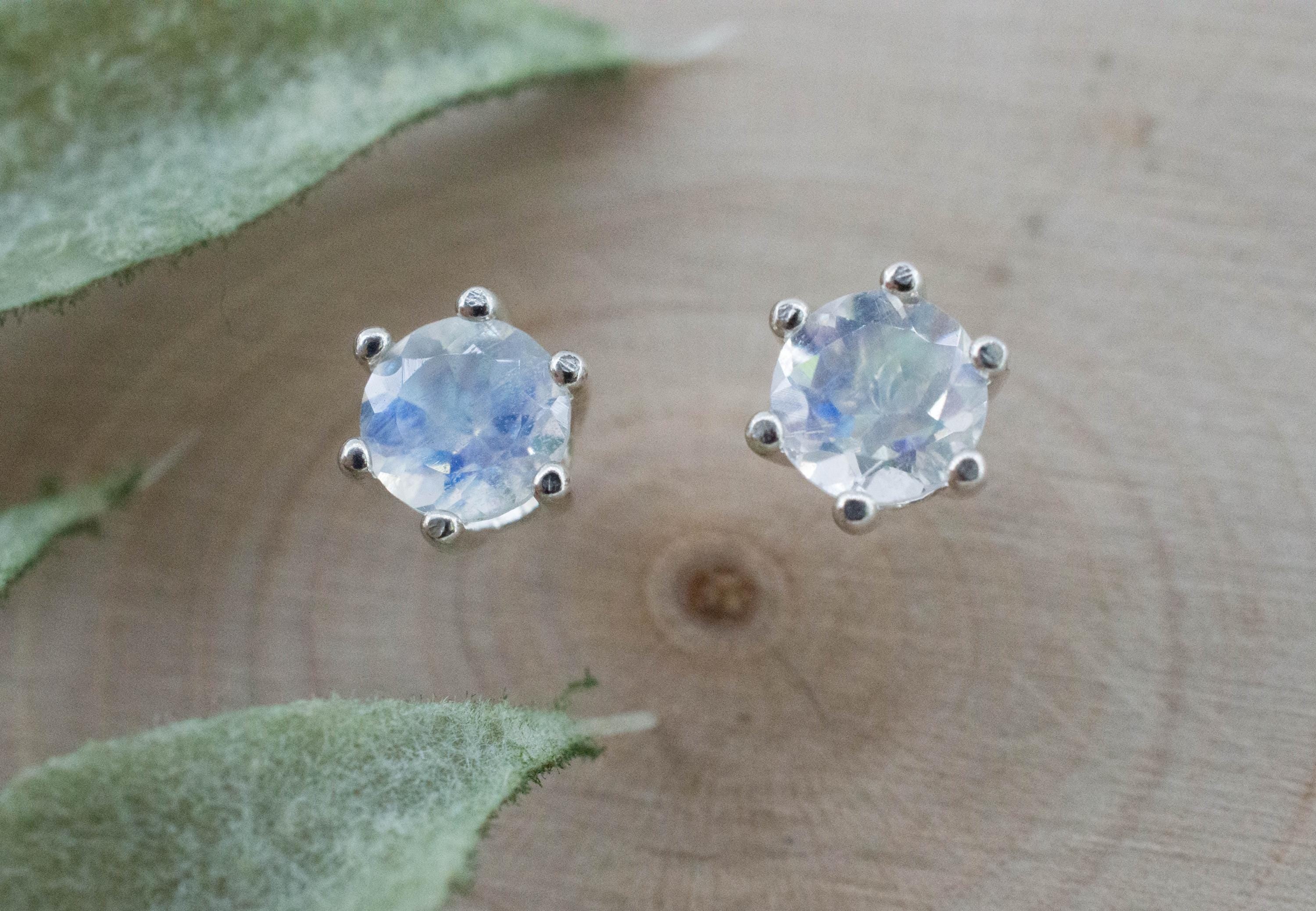 Rainbow Moonstone Earrings, Natural Untreated India Moonstone; 0.895cts - Mark Oliver Gems