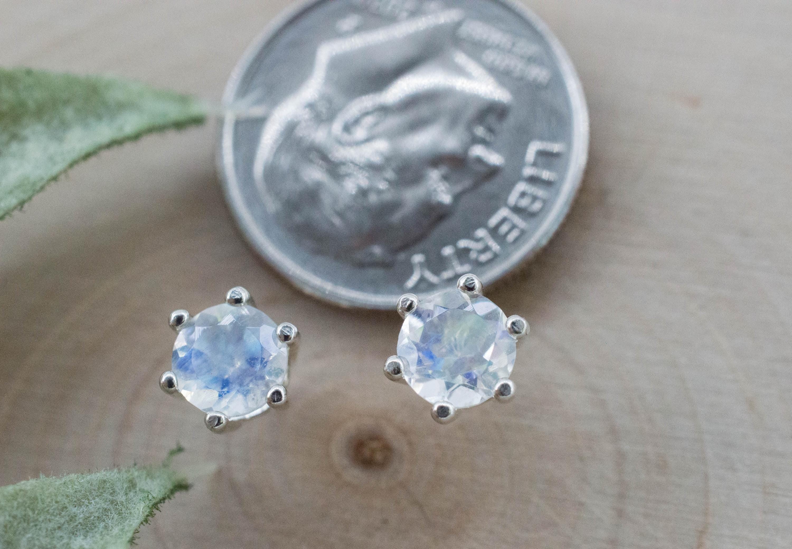 Rainbow Moonstone Earrings, Natural Untreated India Moonstone; 0.895cts - Mark Oliver Gems