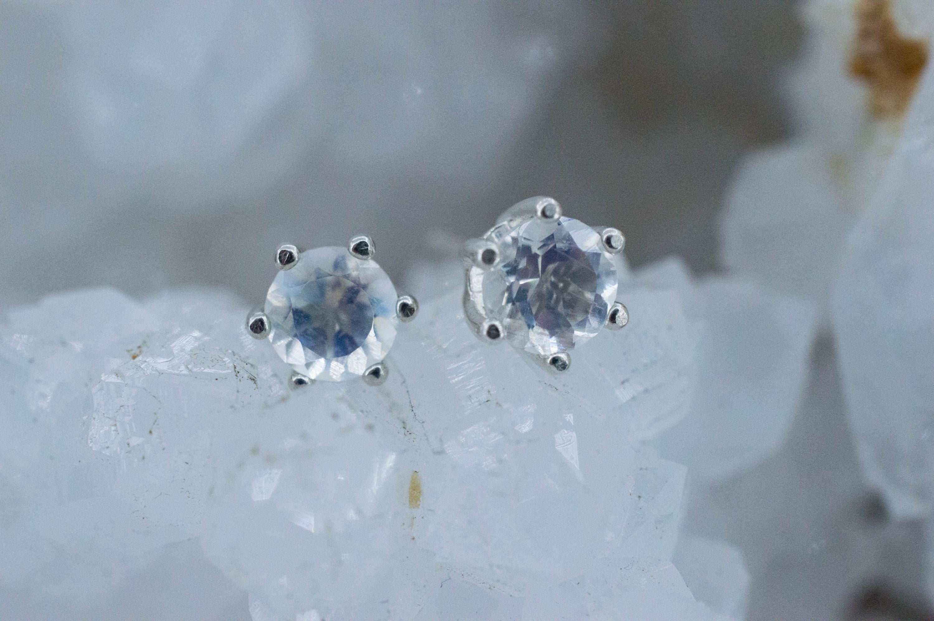 Rainbow Moonstone Earrings, Natural Untreated India Moonstone; 0.895cts - Mark Oliver Gems