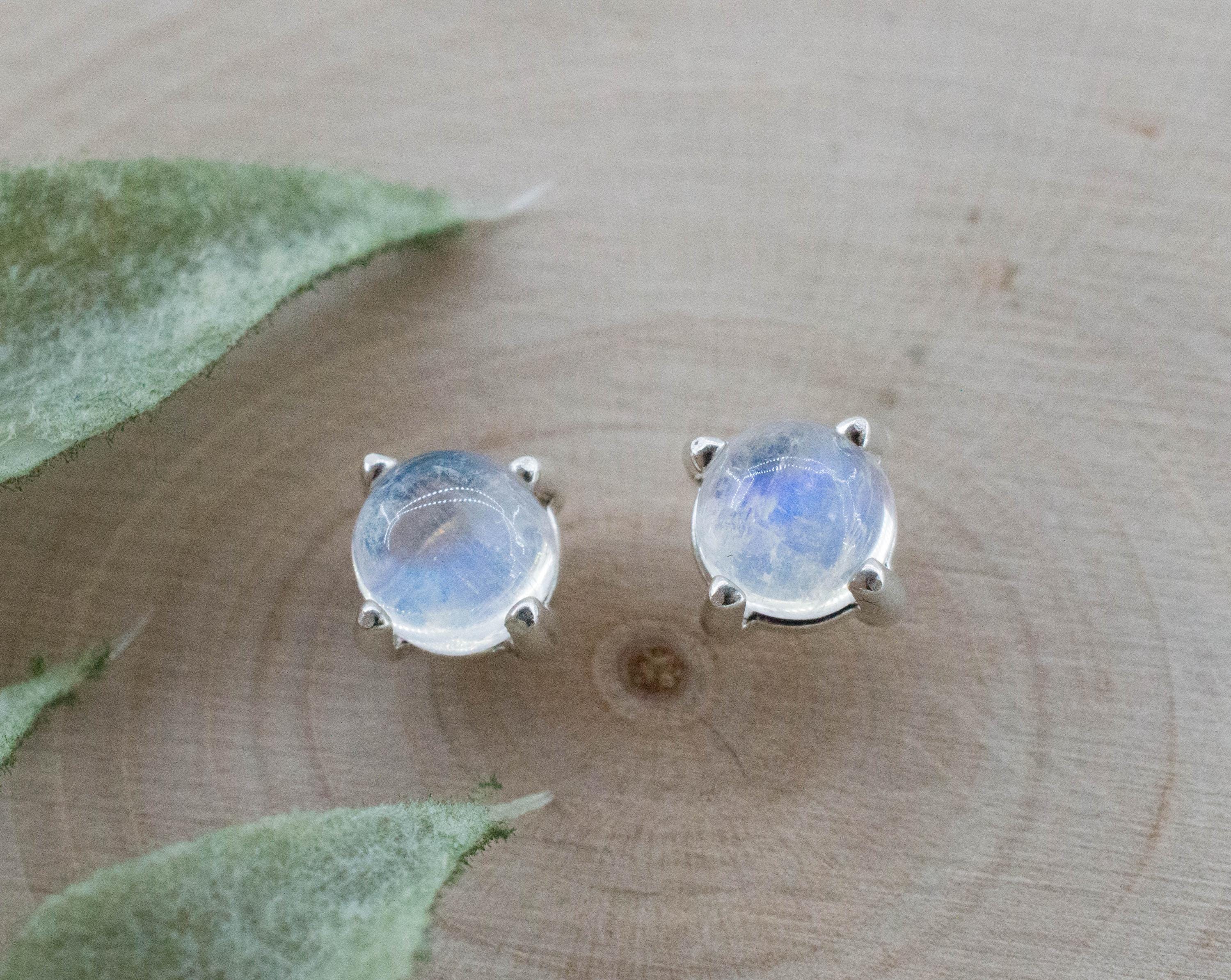 Rainbow Moonstone Earrings, Natural Untreated India Moonstone; 1.825cts - Mark Oliver Gems