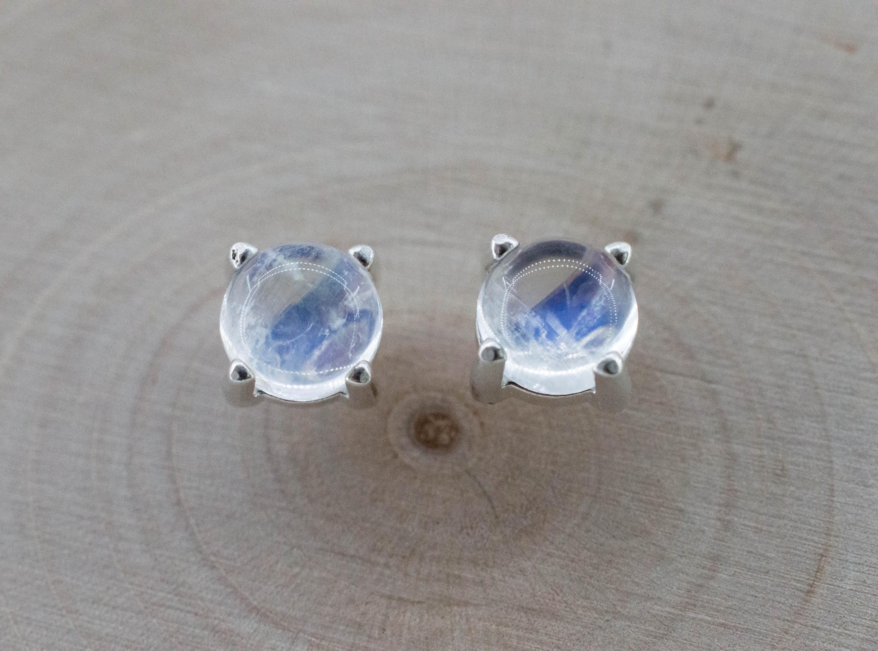 Rainbow Moonstone Earrings, Natural Untreated India Moonstone; 1.865cts - Mark Oliver Gems