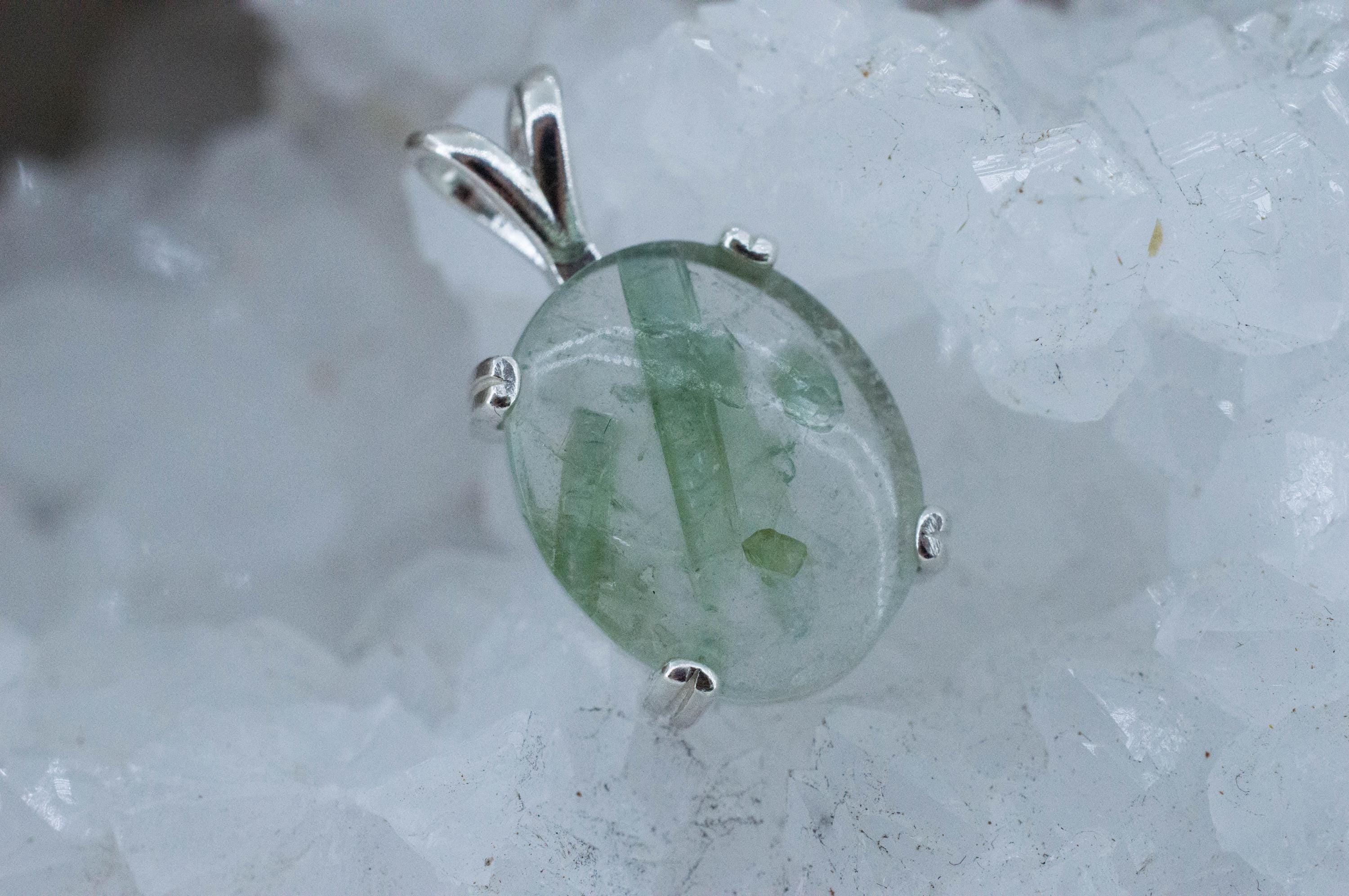 Green Tourmaline in Quartz Pendant, Natural Untreated Brazil Tourmalated Quartz; 7.450cts - Mark Oliver Gems