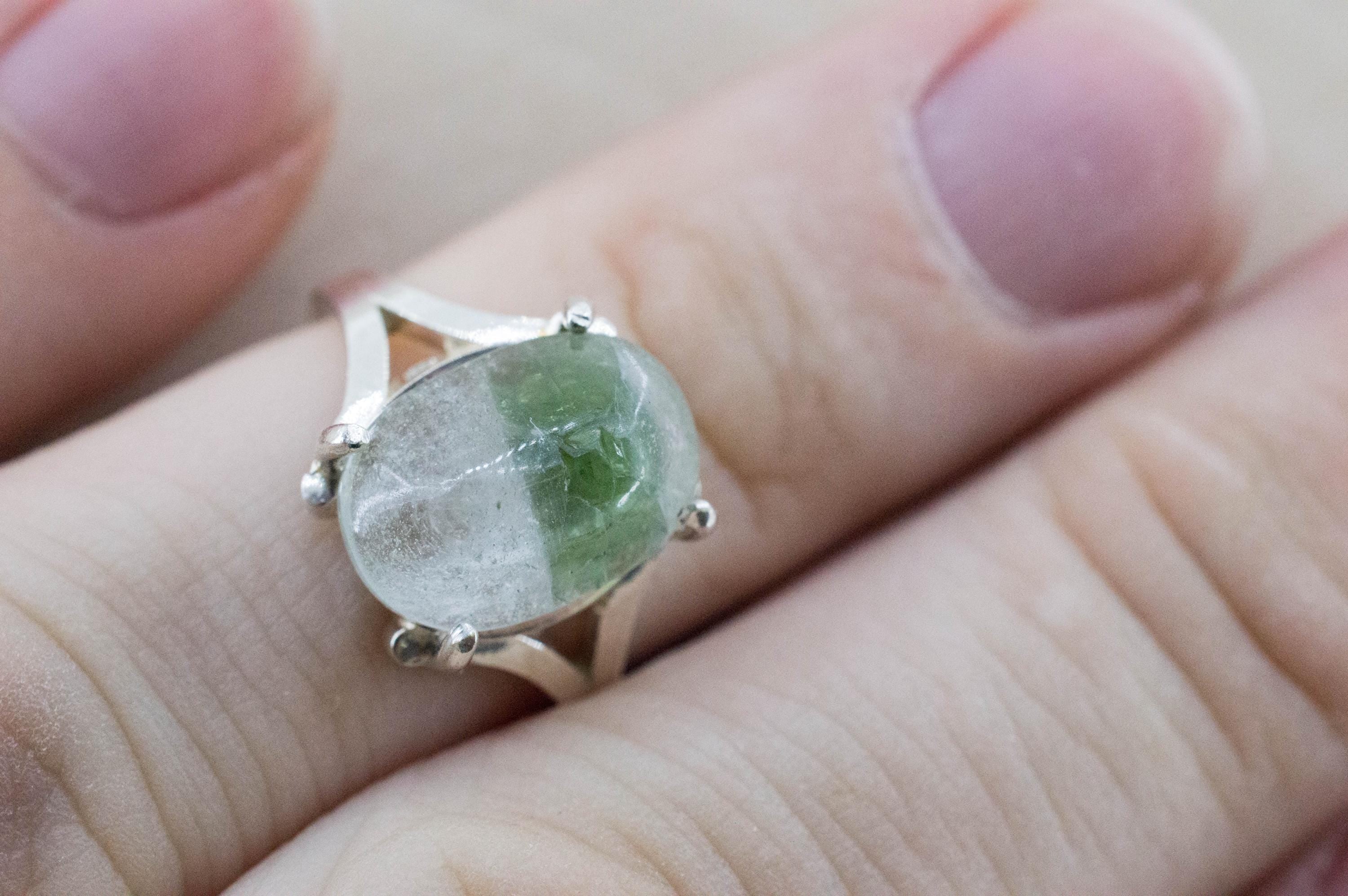 Green Tourmaline in Quartz Ring, Natural Untreated Brazil Tourmalated Quartz; 4.610cts - Mark Oliver Gems