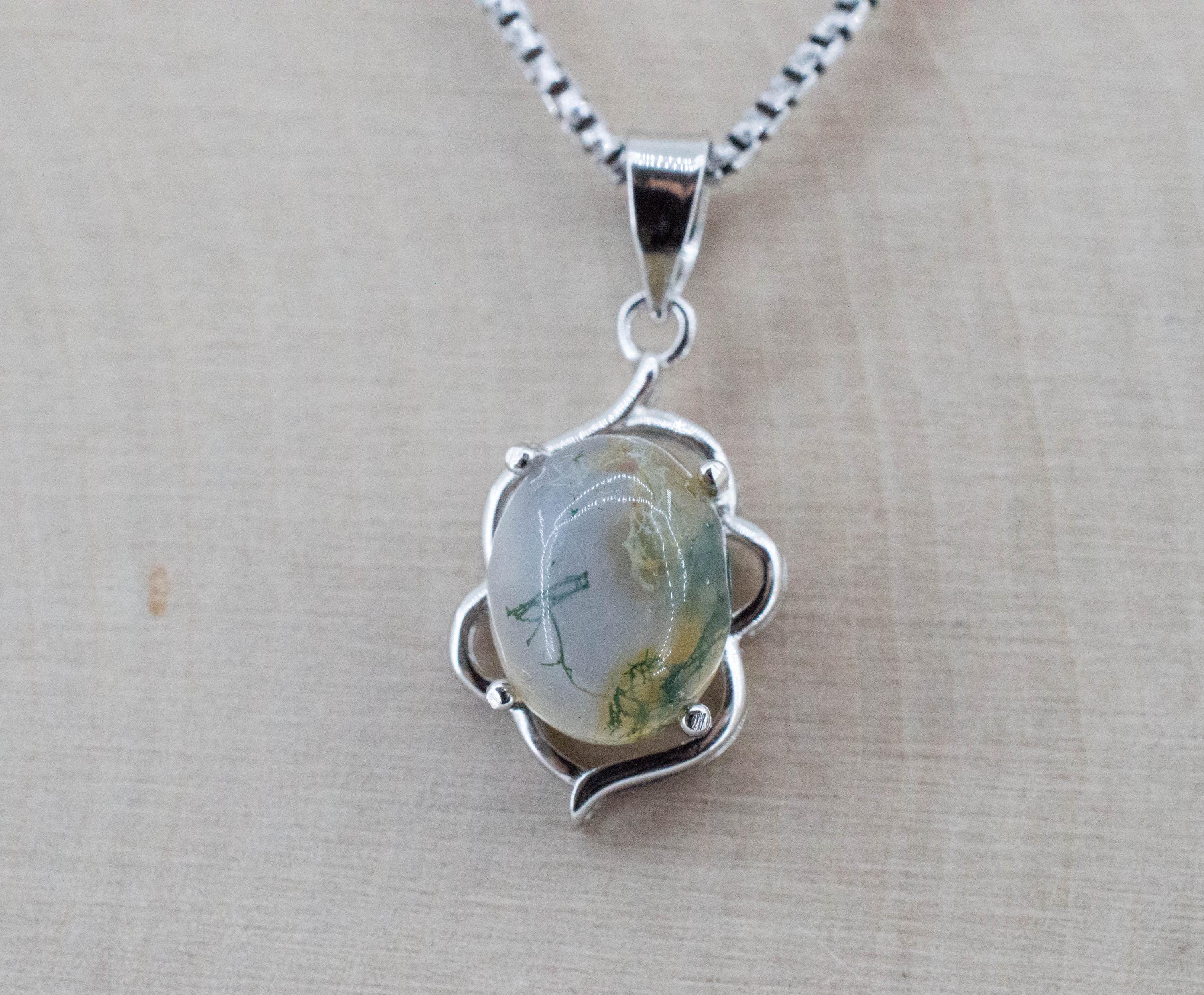 Green Moss Agate Pendant, Natural Untreated India Moss Agate; 2.410cts - Mark Oliver Gems