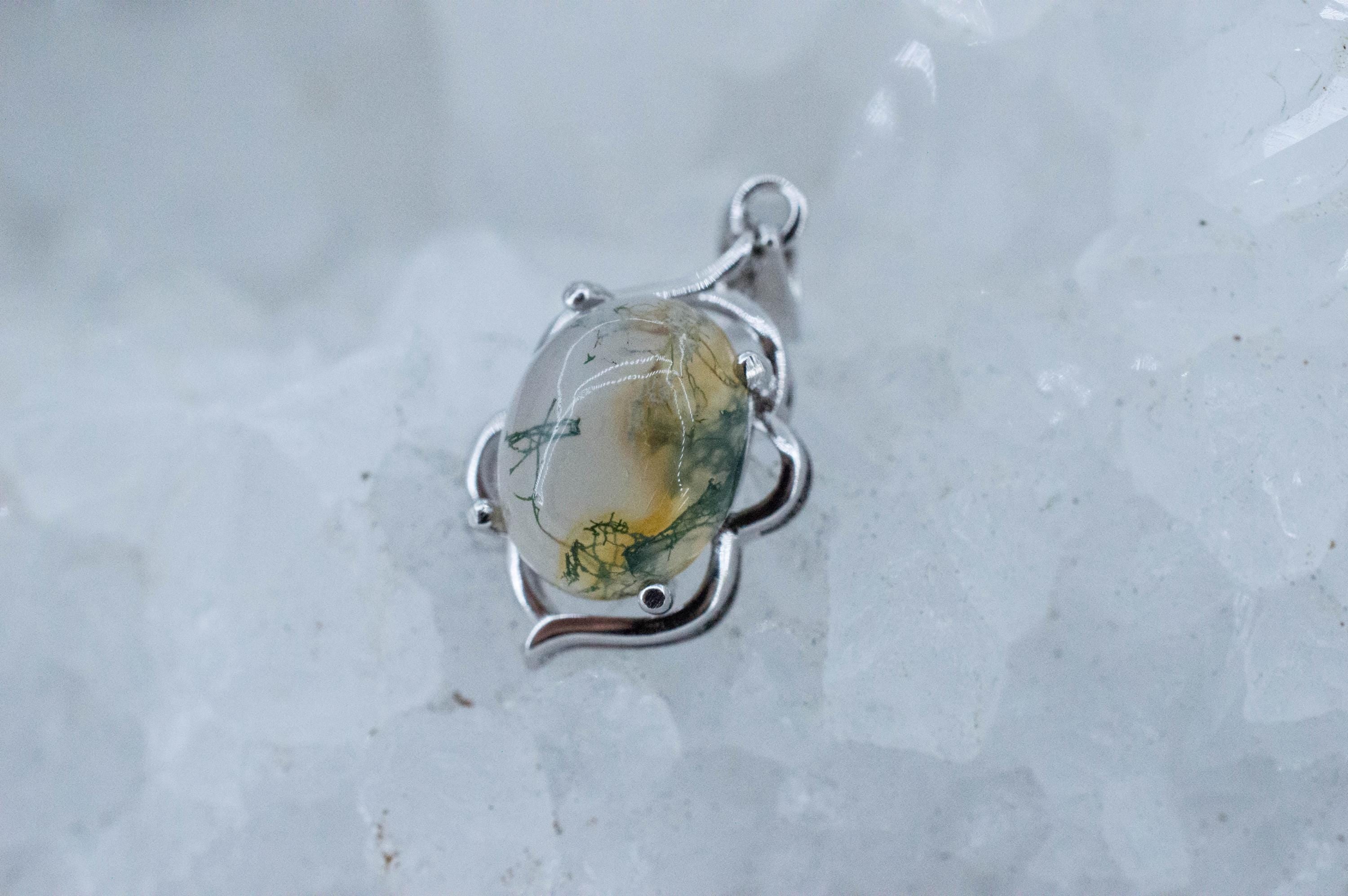 Green Moss Agate Pendant, Natural Untreated India Moss Agate; 2.410cts - Mark Oliver Gems