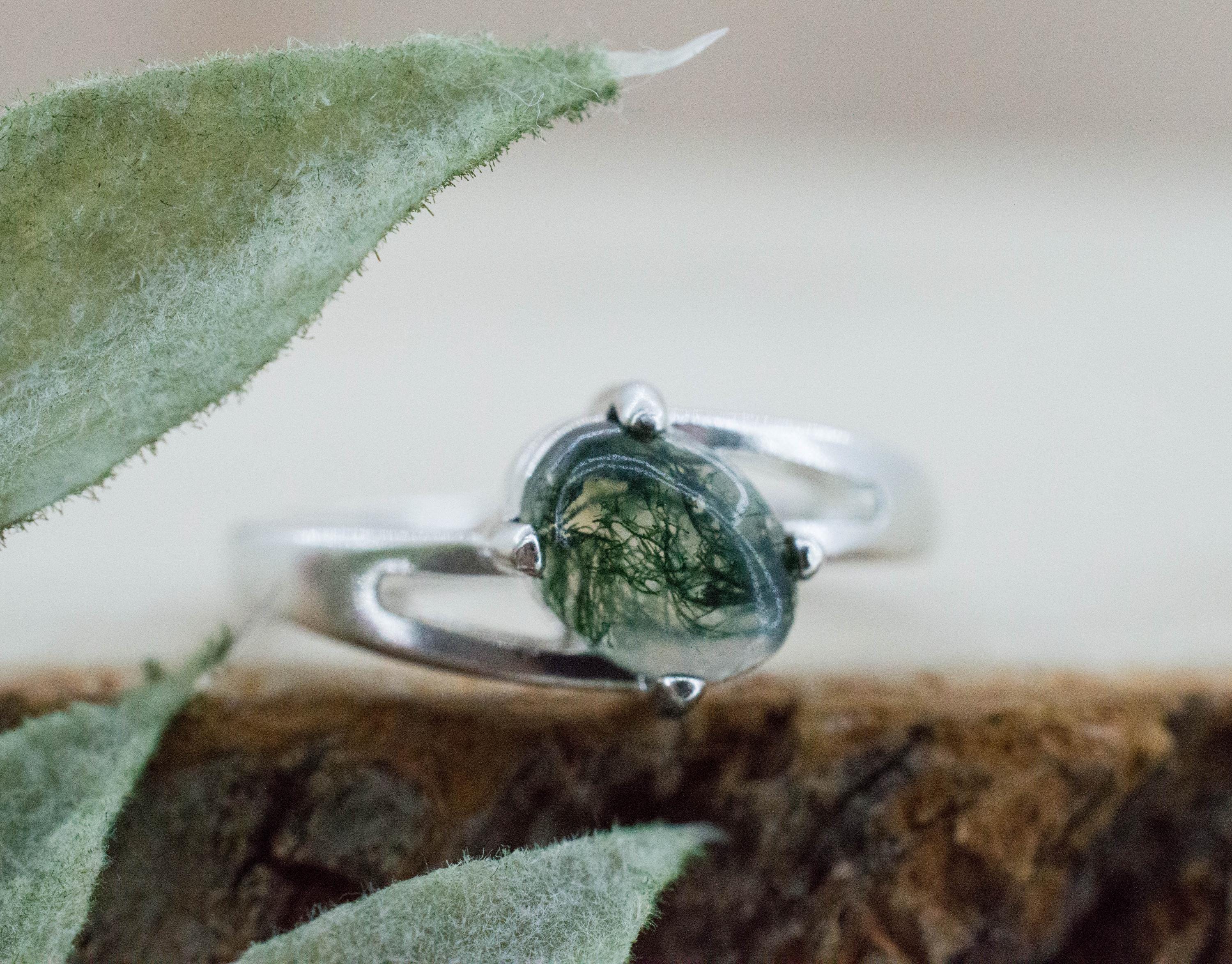 Green Moss Agate Ring; Natural Untreated India Moss Agate; 1.245cts - Mark Oliver Gems