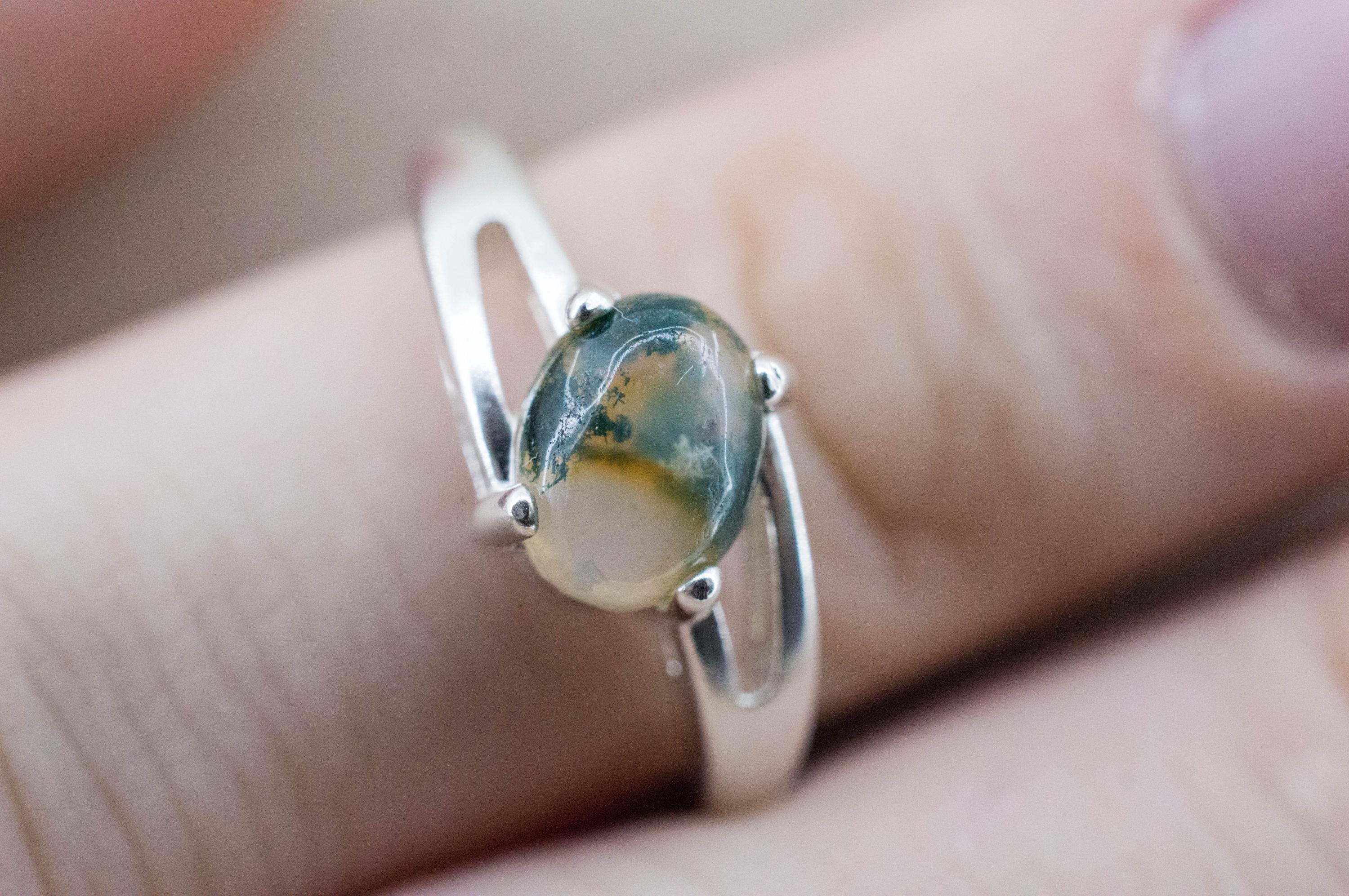 Green Moss Agate Ring; Natural Untreated India Moss Agate; 1.220cts - Mark Oliver Gems