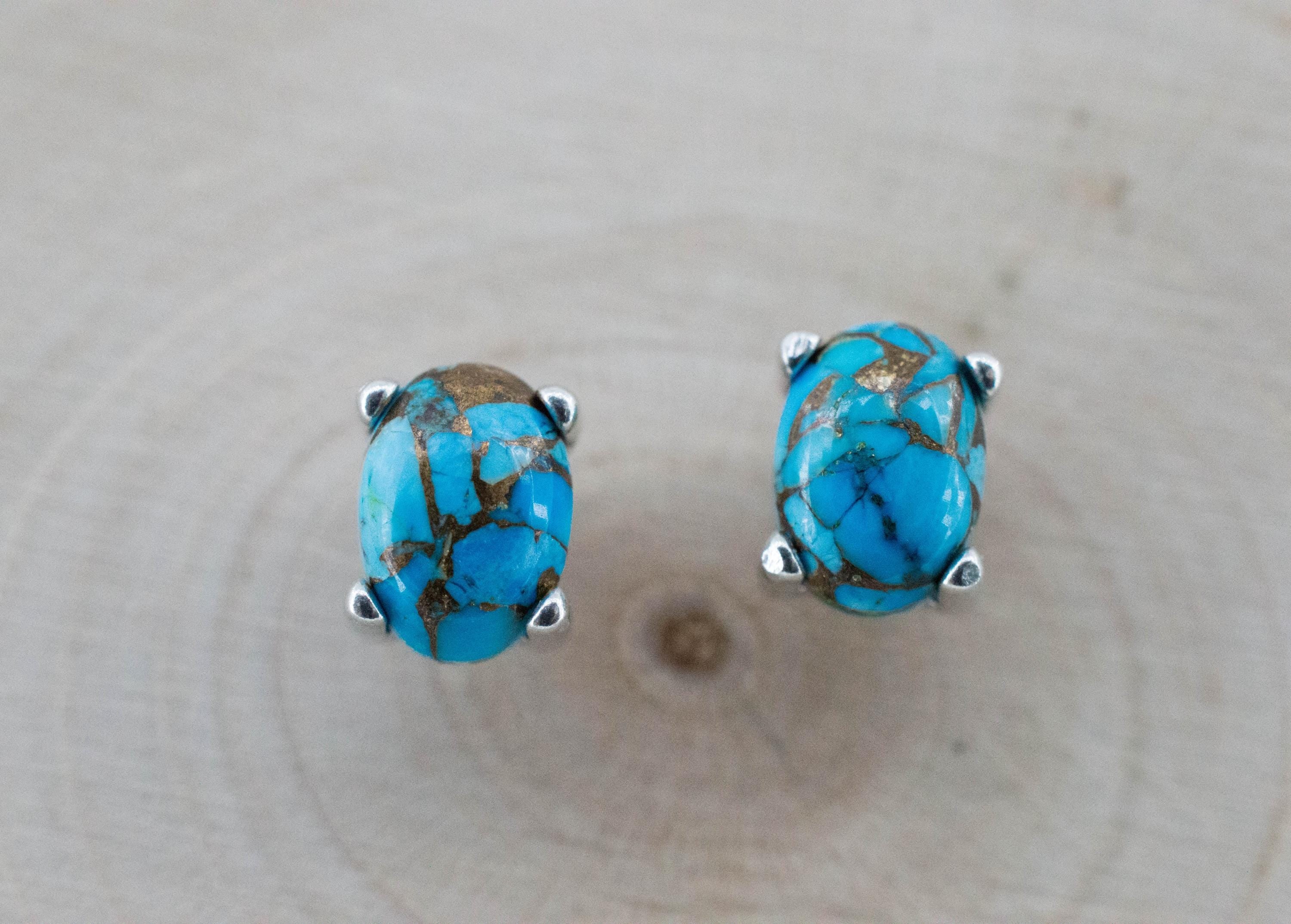 Turquoise Earrings, Natural Stabilized Nevada Turquoise; 1.805cts - Mark Oliver Gems