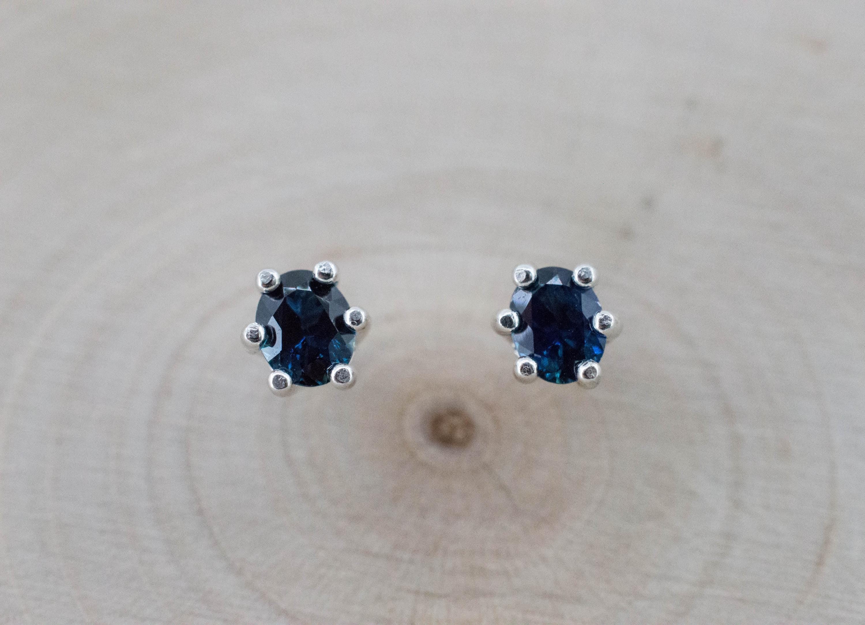 Blue Sapphire Earrings, Natural Thailand Sapphire; 0.580cts - Mark Oliver Gems