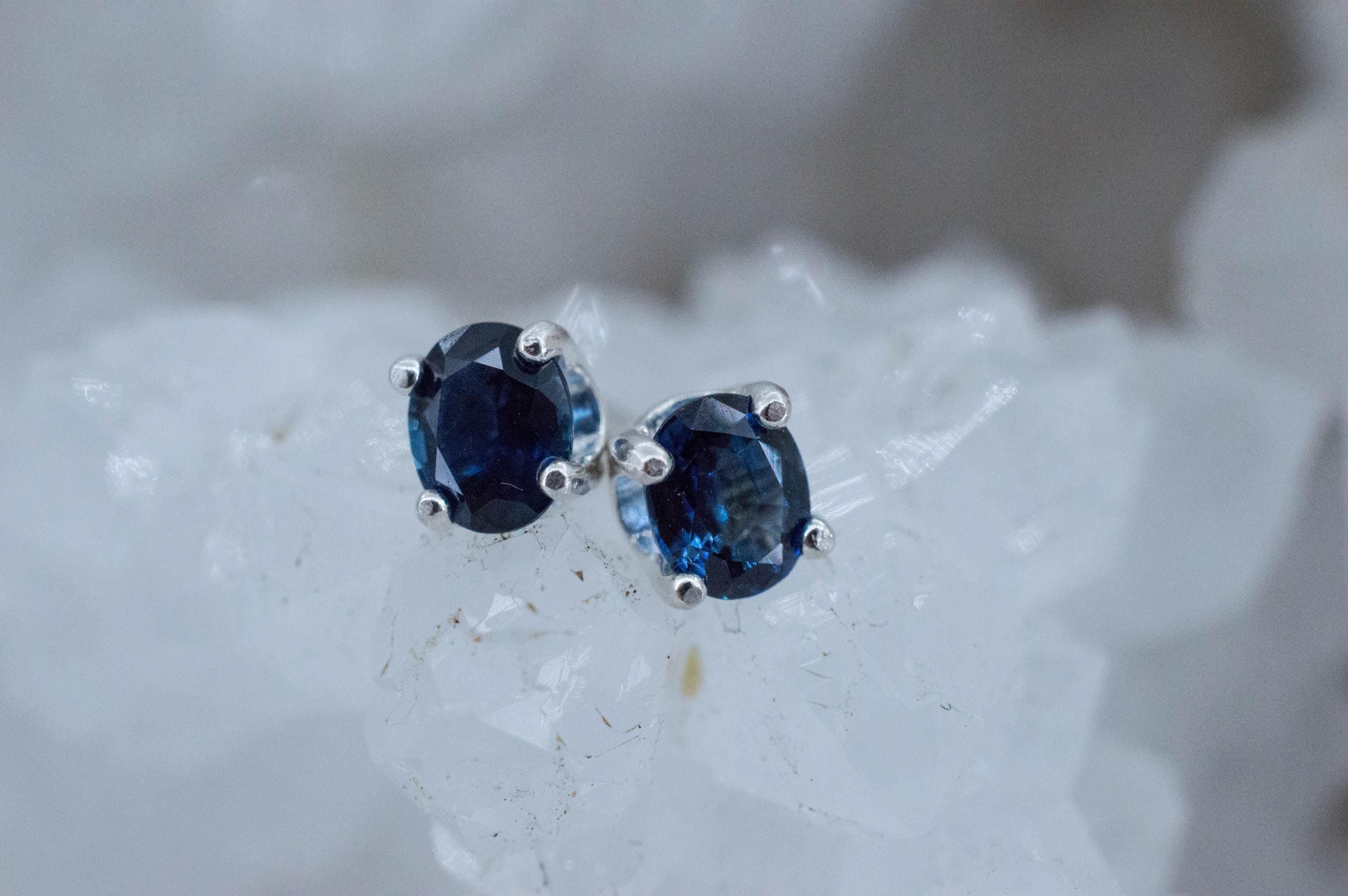 Blue Sapphire Earrings, Natural Thailand Sapphire; 0.830cts - Mark Oliver Gems