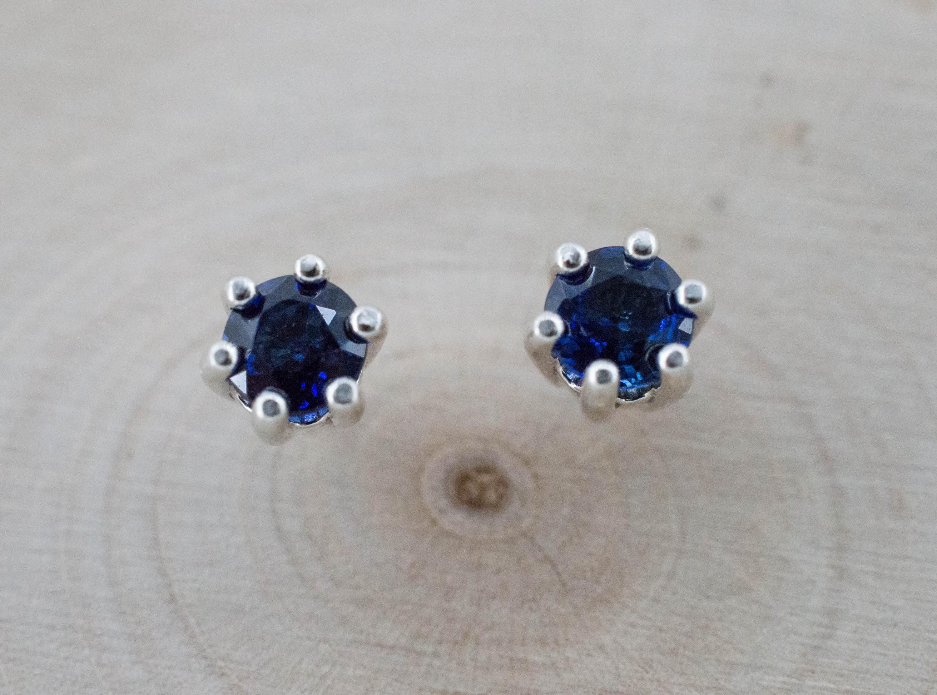 Blue Sapphire Earrings, Natural Thailand Sapphire; 0.875cts - Mark Oliver Gems