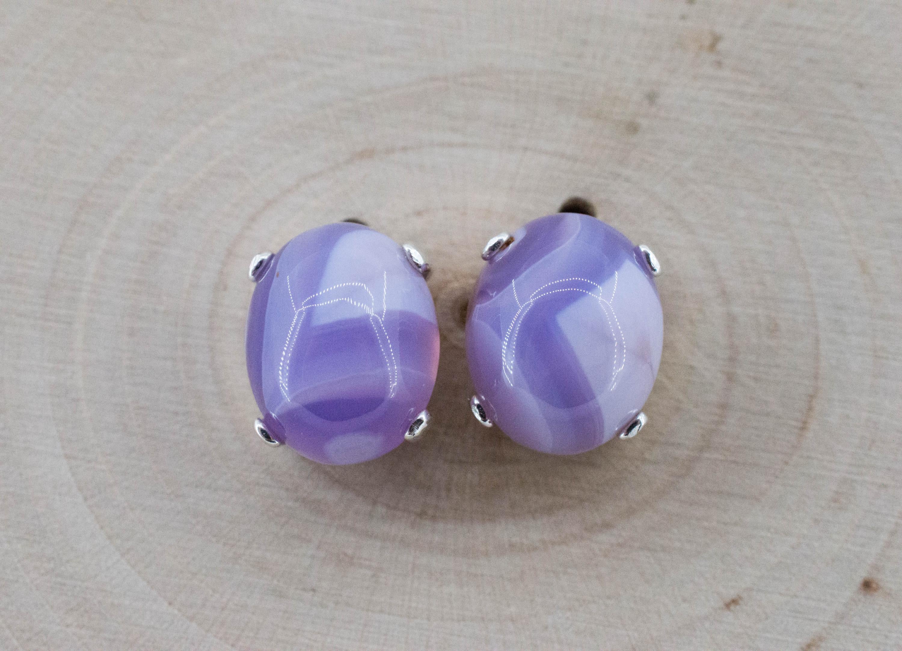 Purple Chalcedony Earrings; Natural Untreated Ethiopia Agate; 6.540cts - Mark Oliver Gems