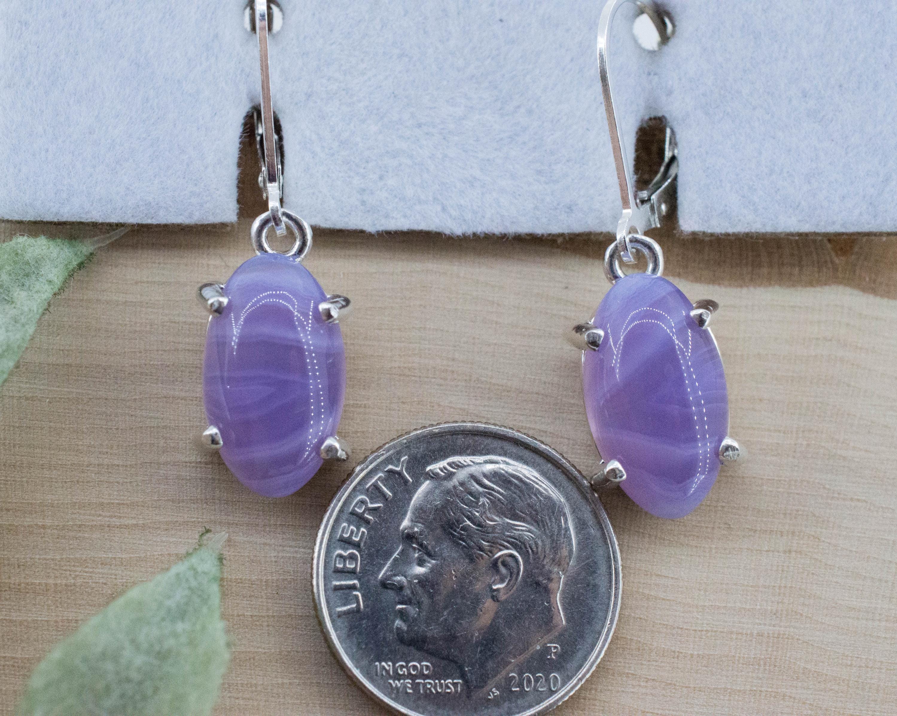 Purple Chalcedony Earrings; Natural Untreated Ethiopia Agate; 6.625cts - Mark Oliver Gems