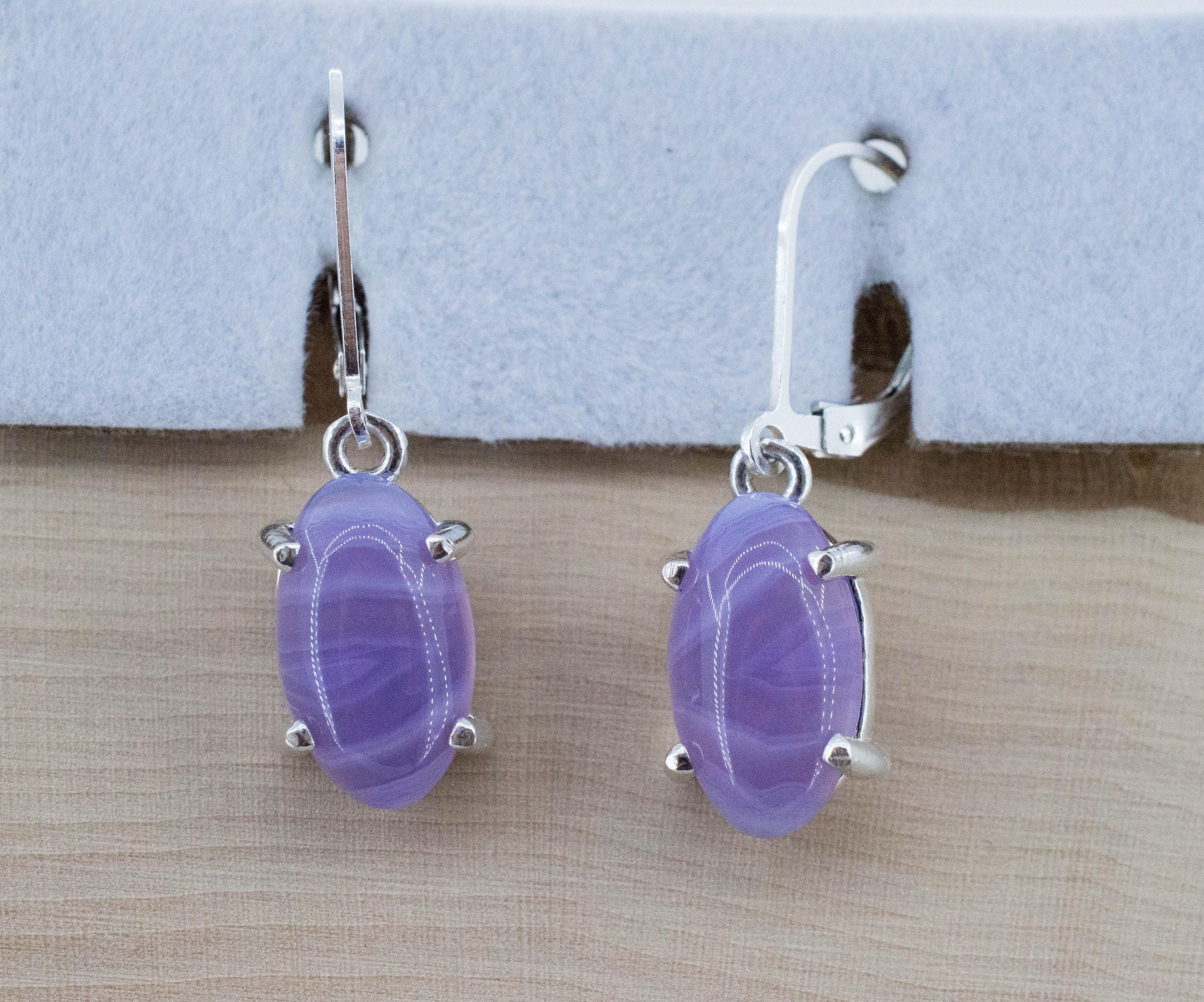 Purple Chalcedony Earrings; Natural Untreated Ethiopia Agate; 6.625cts - Mark Oliver Gems
