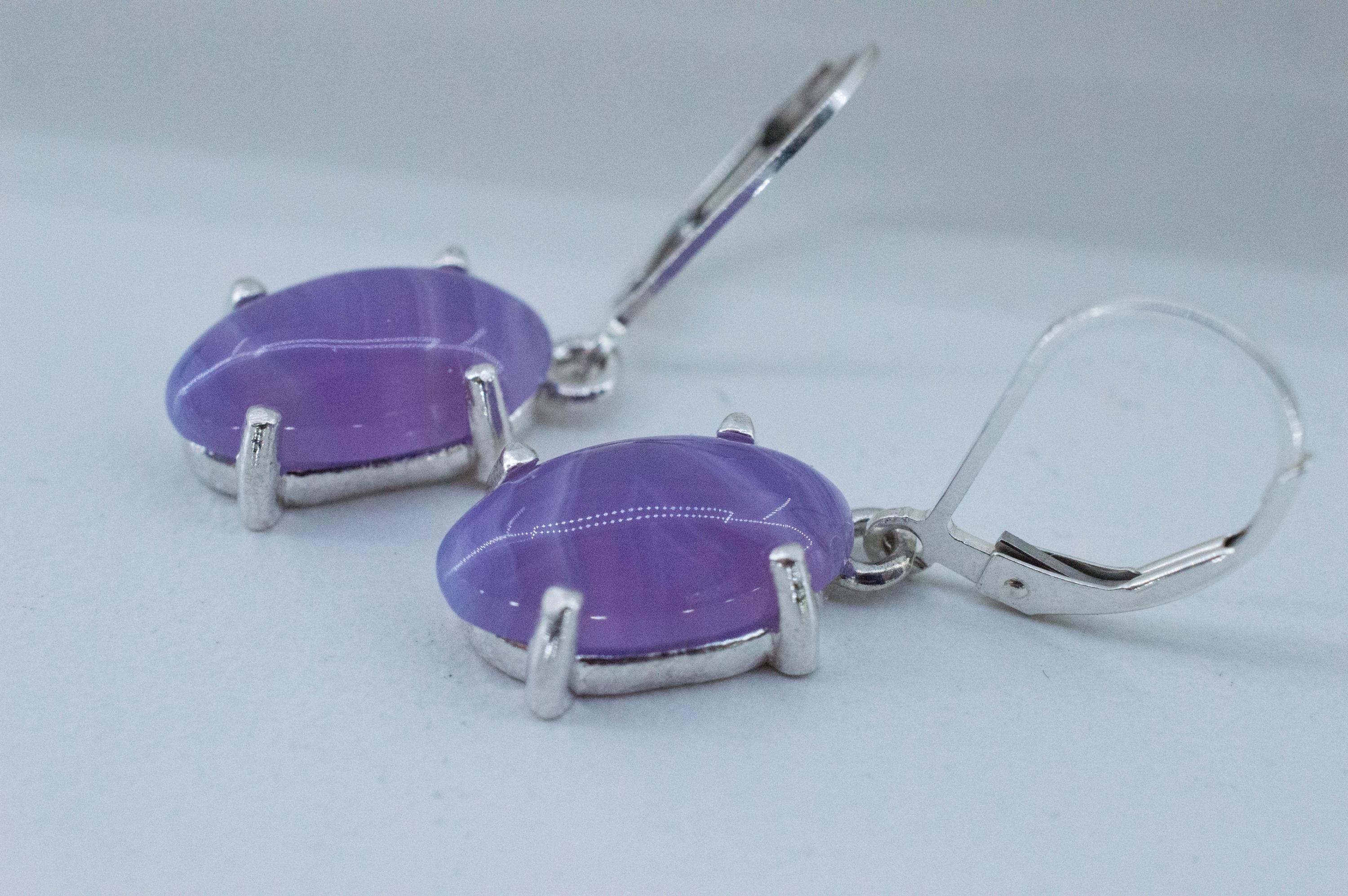 Purple Chalcedony Earrings; Natural Untreated Ethiopia Agate; 6.625cts - Mark Oliver Gems