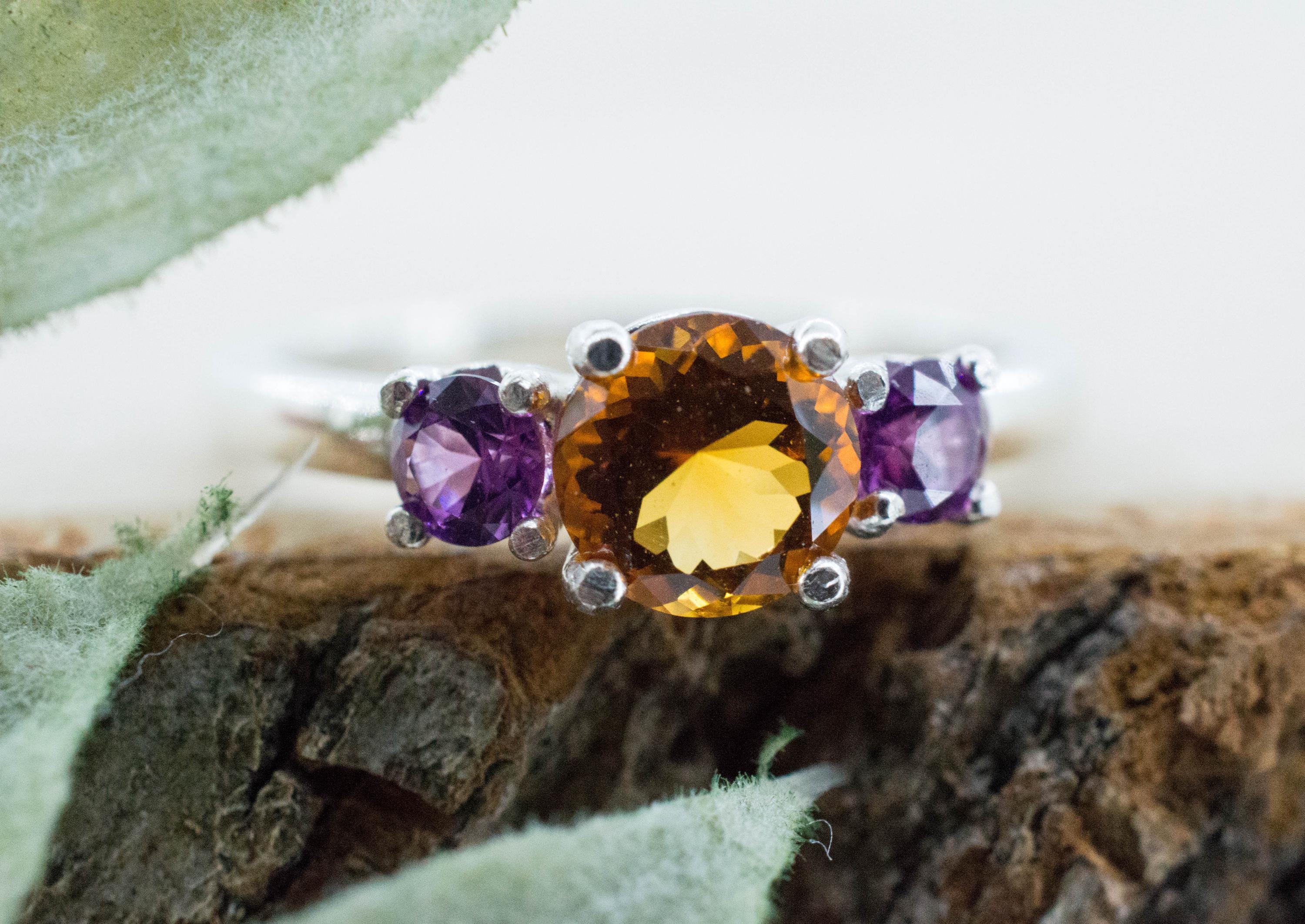 Citrine and Purple Garnet Ring; Genuine Untreated Uruguay Citrine and Mozambique Garnet - Mark Oliver Gems