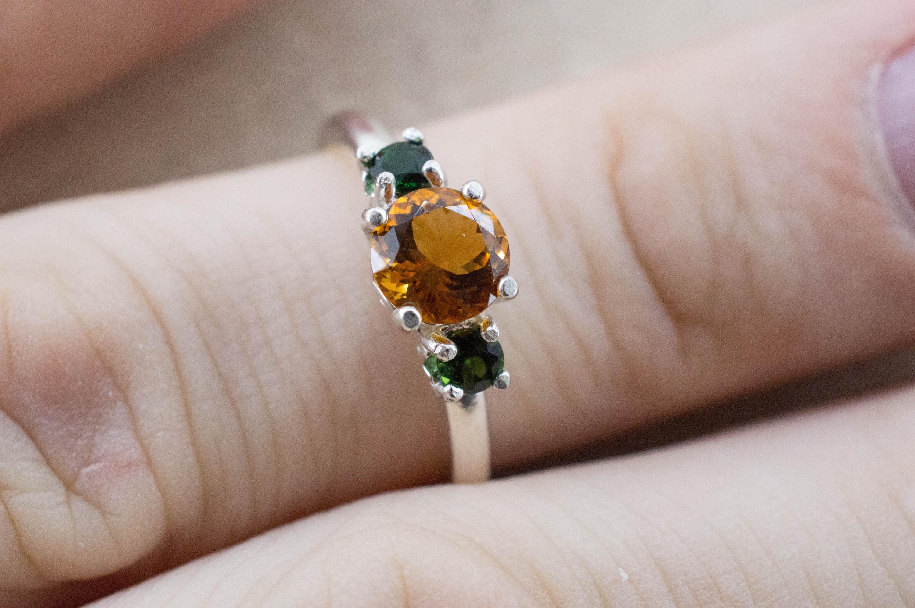 Citrine and Chrome Tourmaline Ring; Genuine Untreated Uruguay Citrine and Tanzania Tourmaline - Mark Oliver Gems