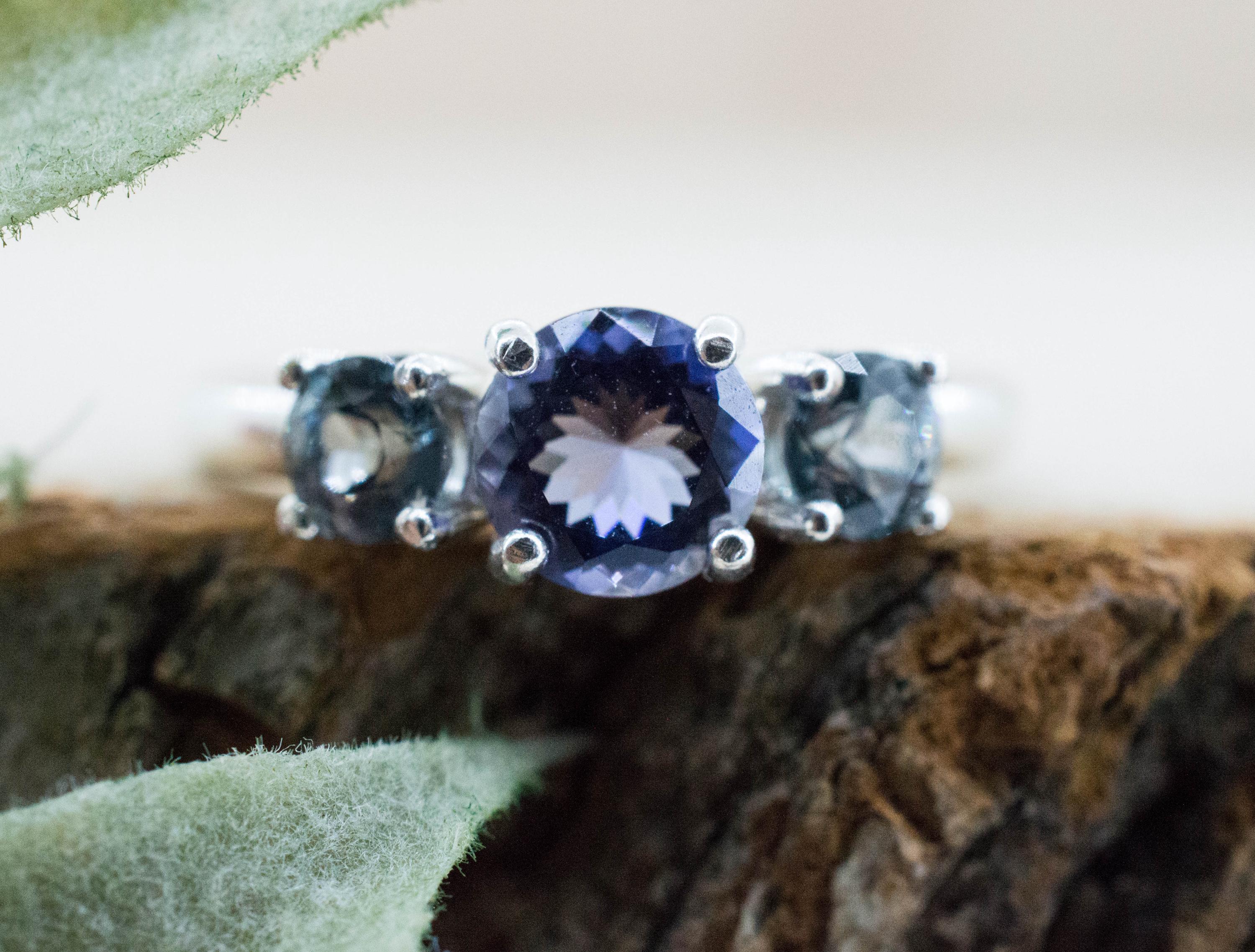 Iolite and Gray Spinel Ring; Natural Untreated Tanzania Iolite and Mozambique Spinel - Mark Oliver Gems