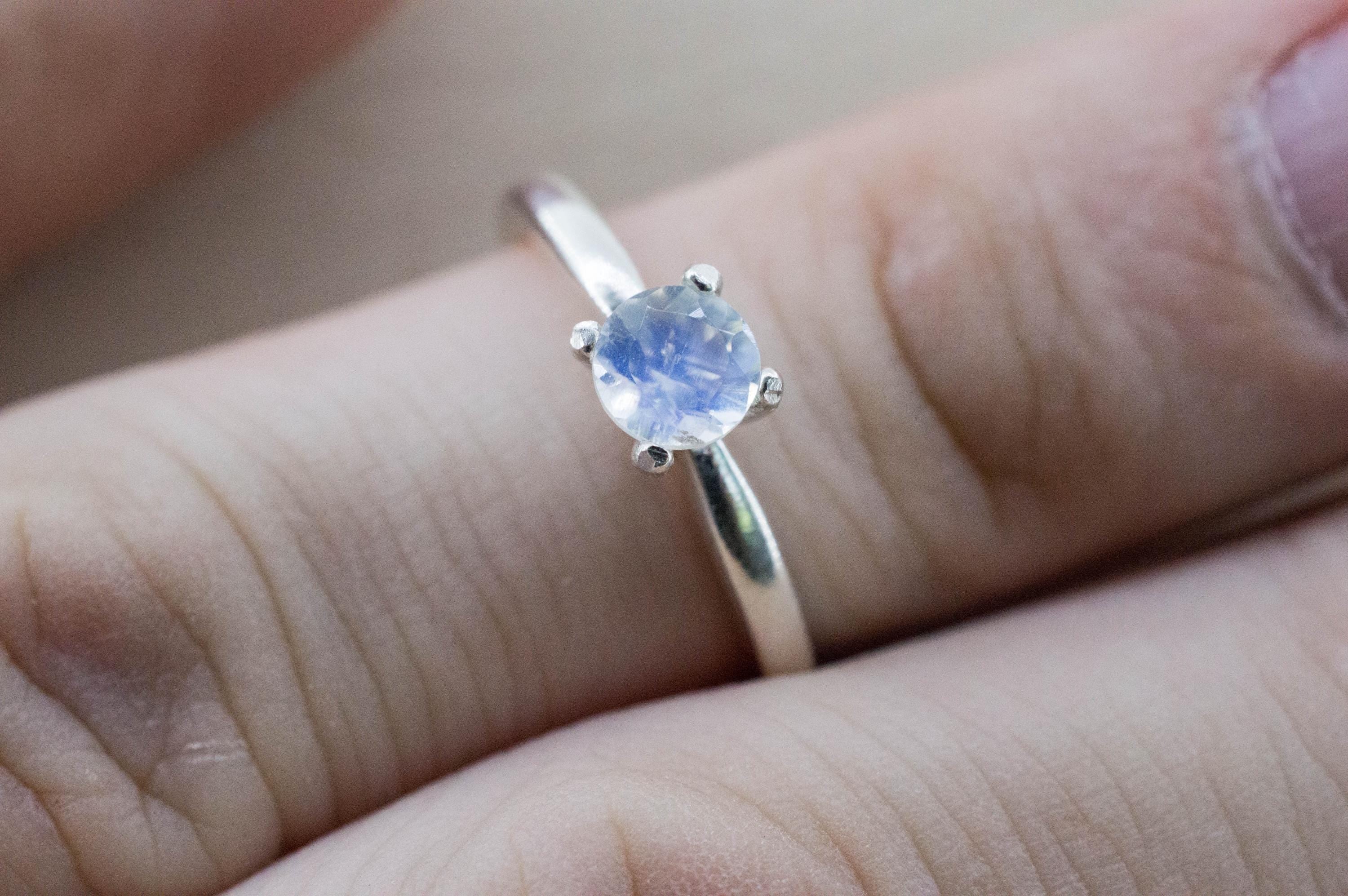 Rainbow Moonstone Ring, Natural Untreated India Moonstone; 0.430cts - Mark Oliver Gems