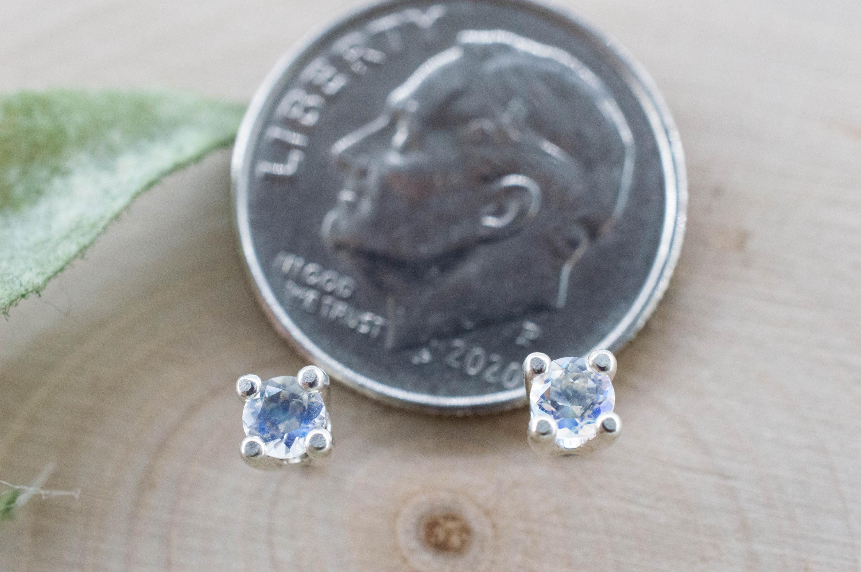 Rainbow Moonstone Earrings, Natural Untreated India Moonstone; 0.185cts - Mark Oliver Gems