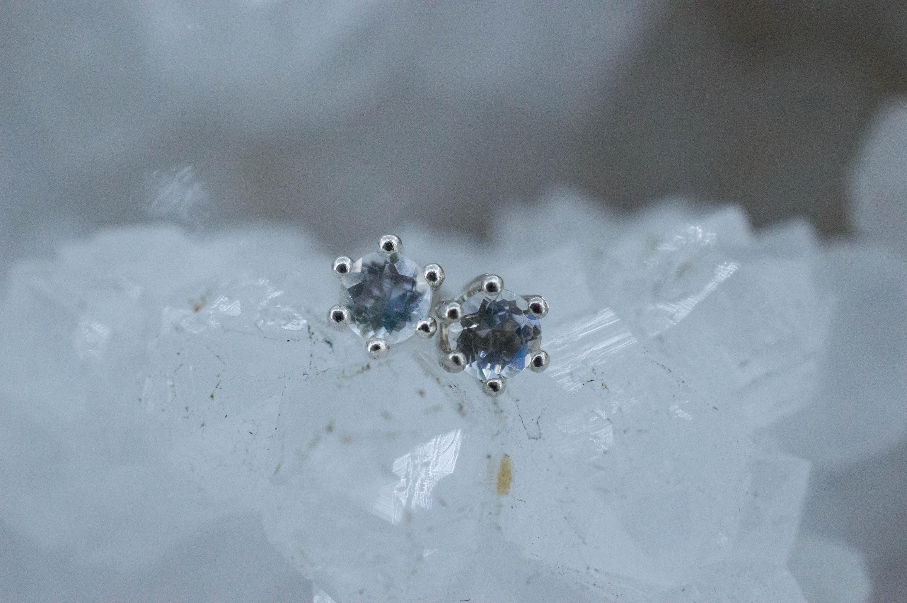Rainbow Moonstone Earrings, Natural Untreated India Moonstone; 0.190cts - Mark Oliver Gems