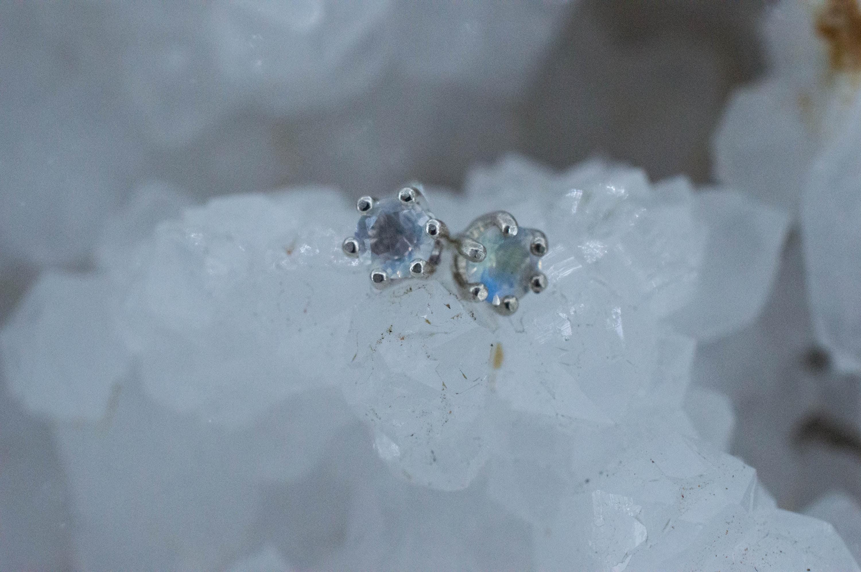Rainbow Moonstone Earrings, Natural Untreated India Moonstone; 0.410cts - Mark Oliver Gems