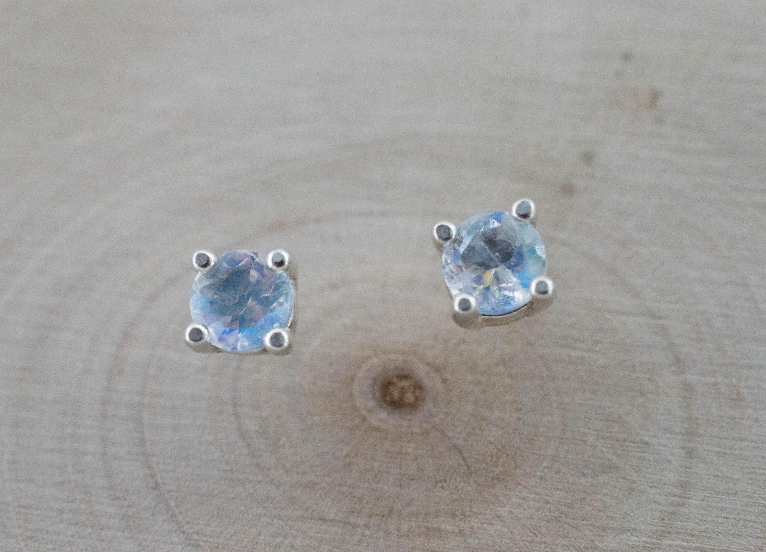 Rainbow Moonstone Earrings, Natural Untreated India Moonstone; 0.430cts - Mark Oliver Gems