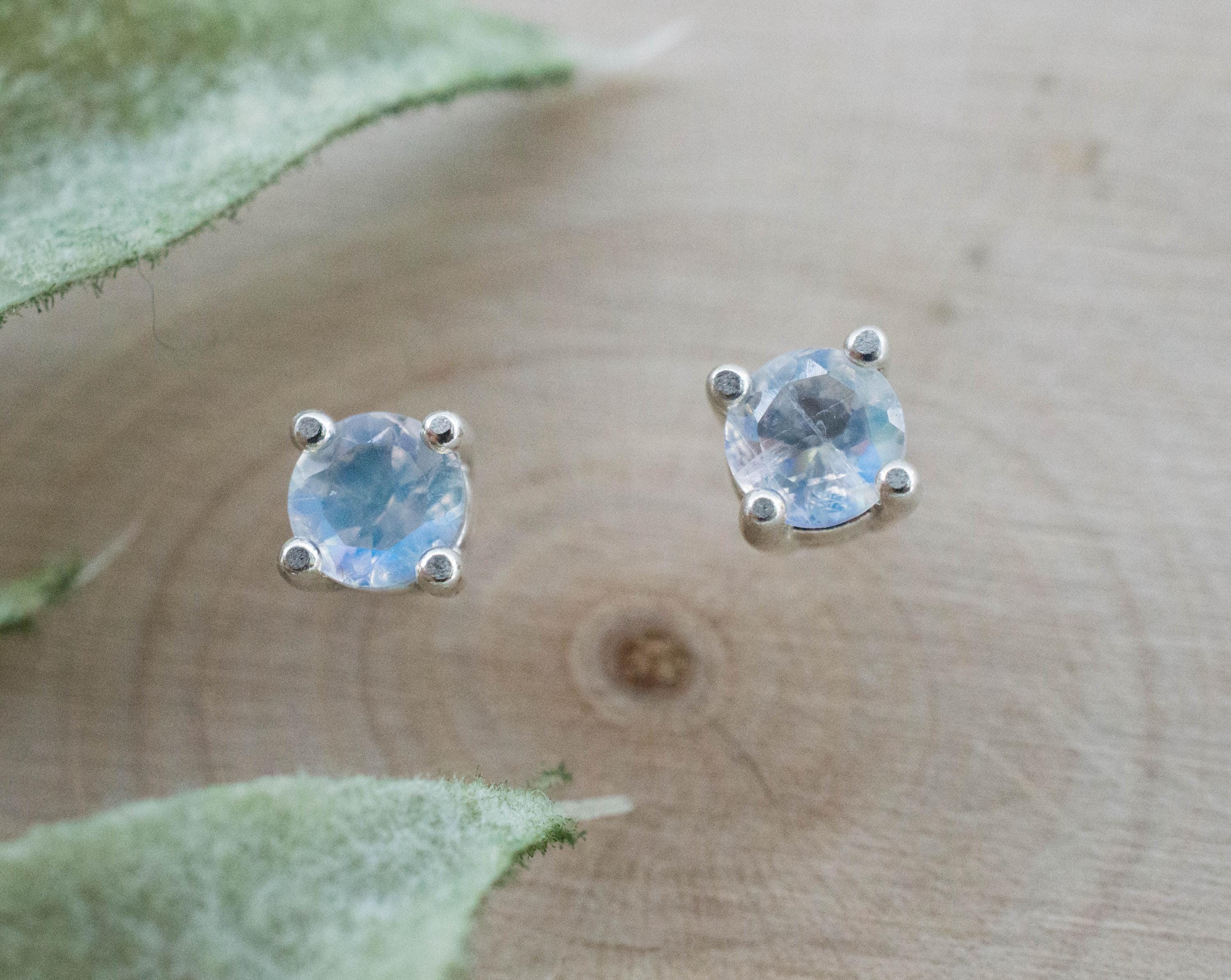 Rainbow Moonstone Earrings, Natural Untreated India Moonstone; 0.430cts - Mark Oliver Gems