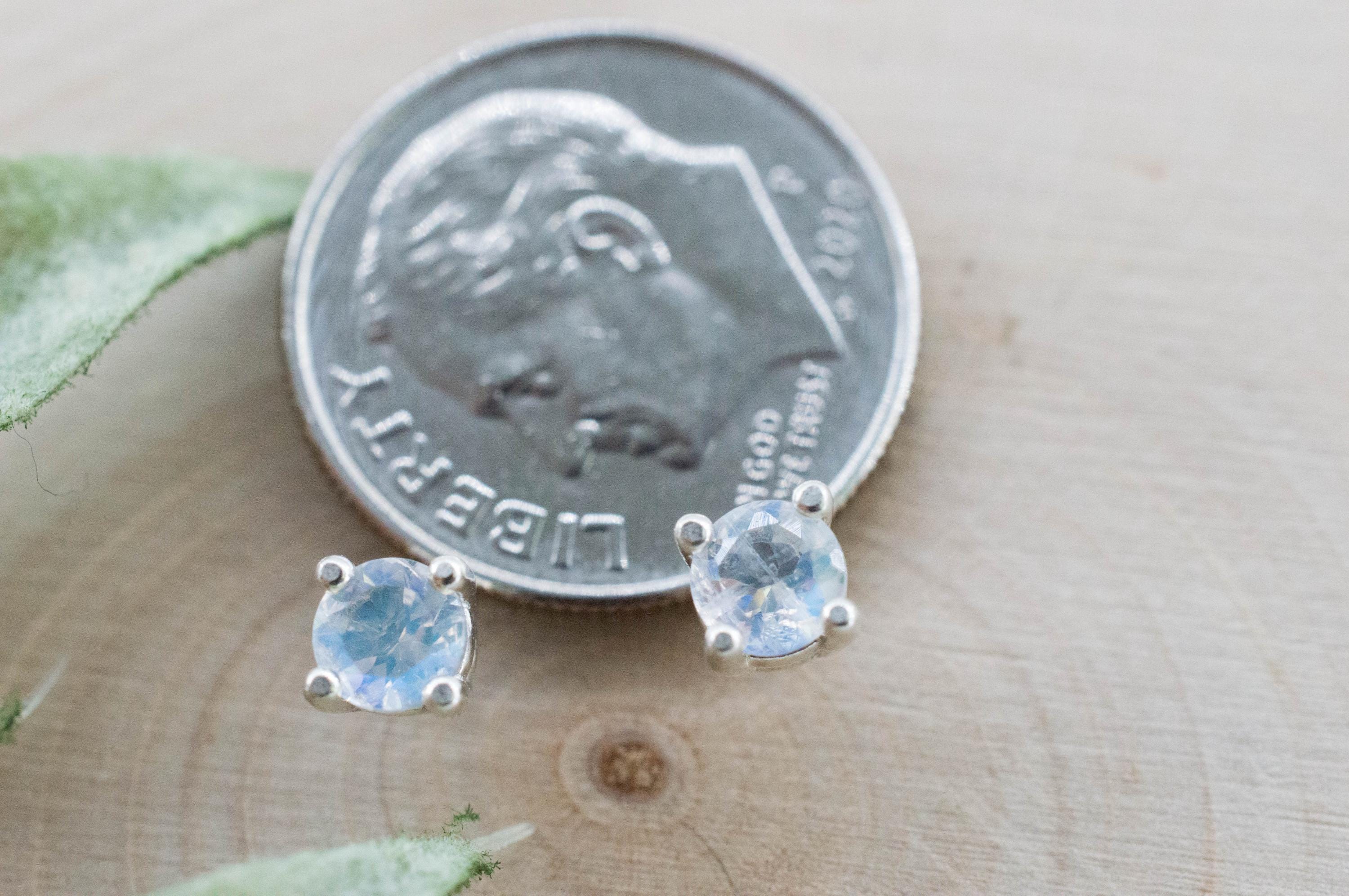 Rainbow Moonstone Earrings, Natural Untreated India Moonstone; 0.430cts - Mark Oliver Gems