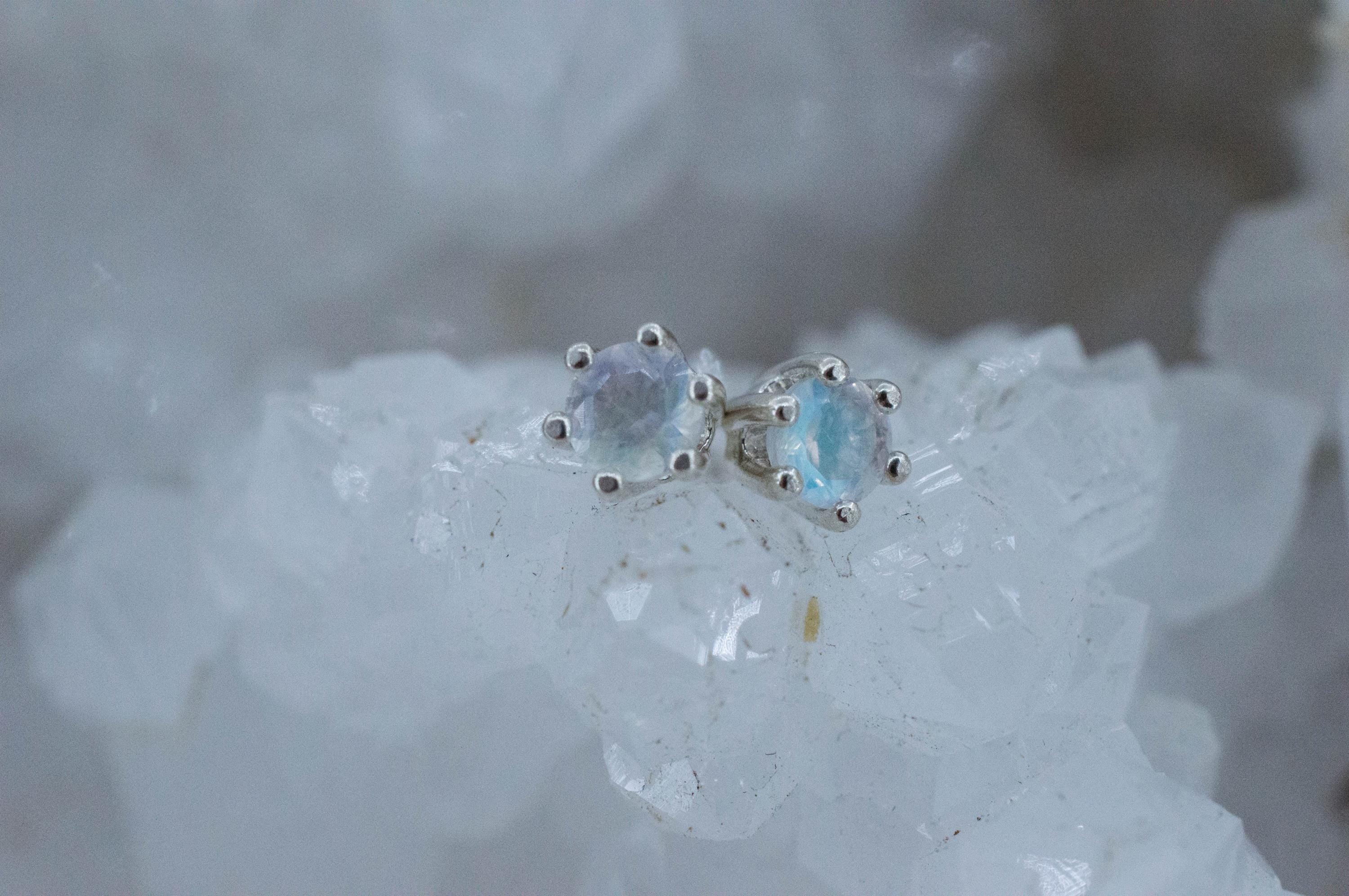 Rainbow Moonstone Earrings, Natural Untreated India Moonstone; 0.445cts - Mark Oliver Gems
