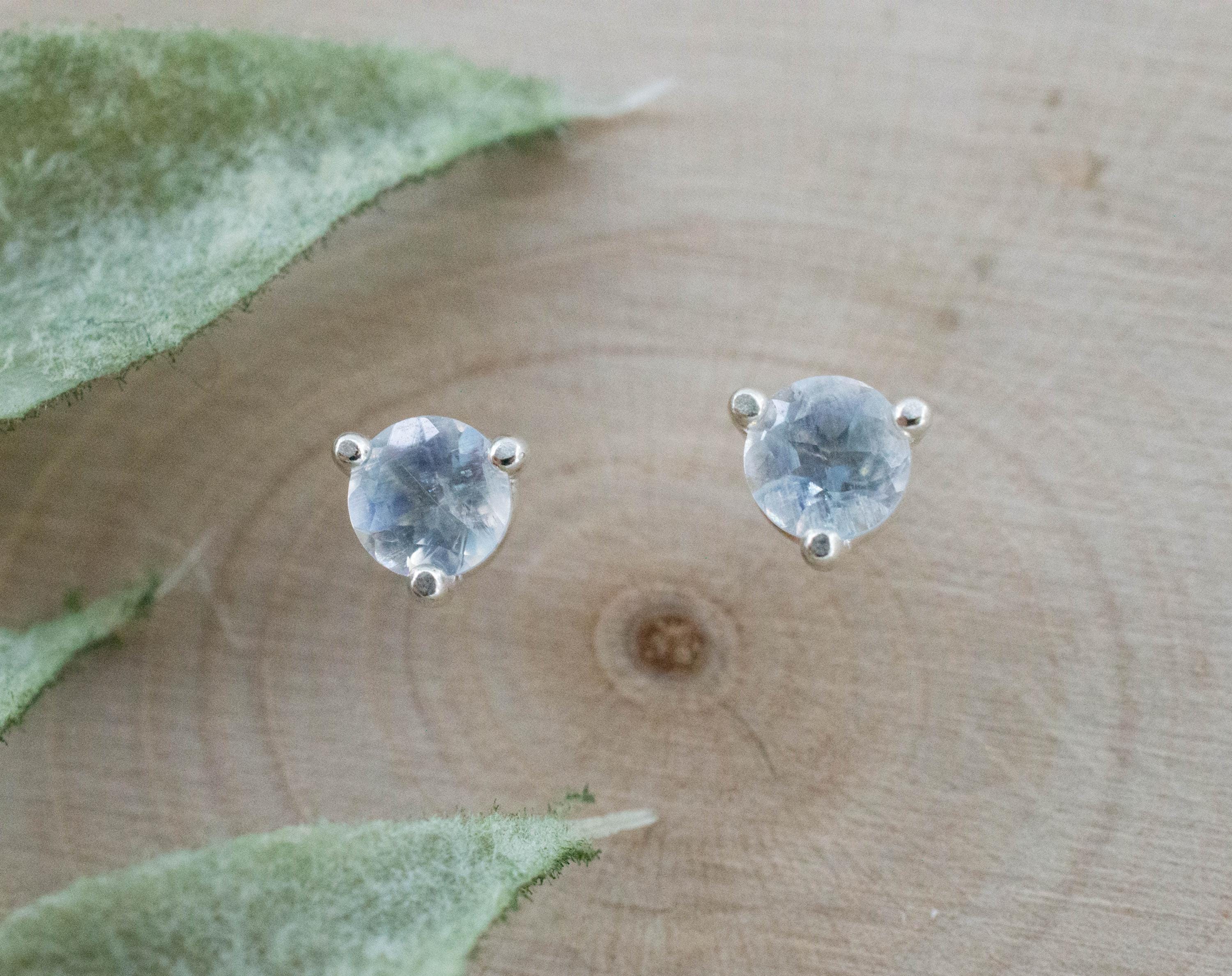 Rainbow Moonstone Earrings, Natural Untreated India Moonstone; 0.450cts - Mark Oliver Gems