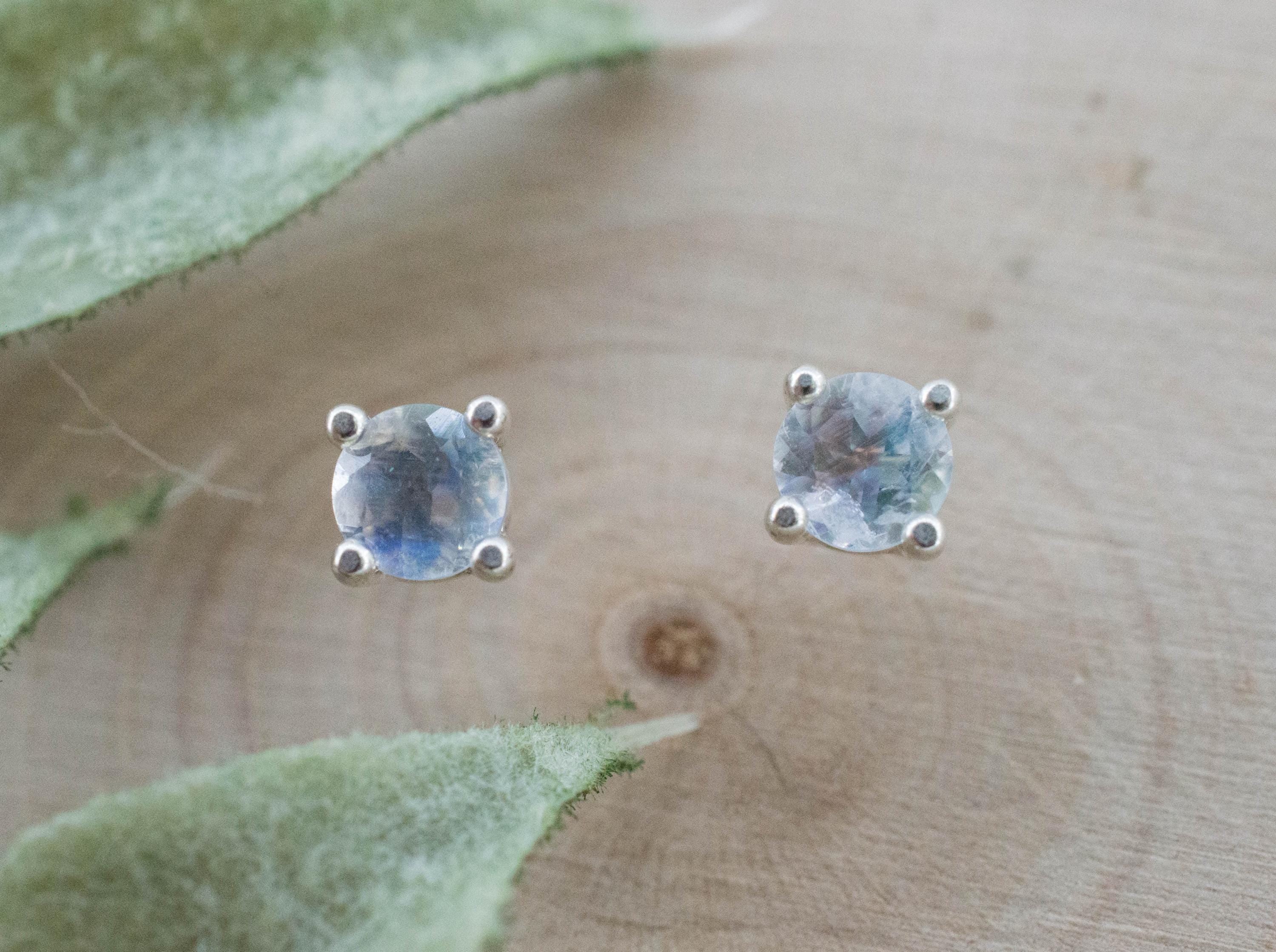 Rainbow Moonstone Earrings, Natural Untreated India Moonstone; 0.460cts - Mark Oliver Gems